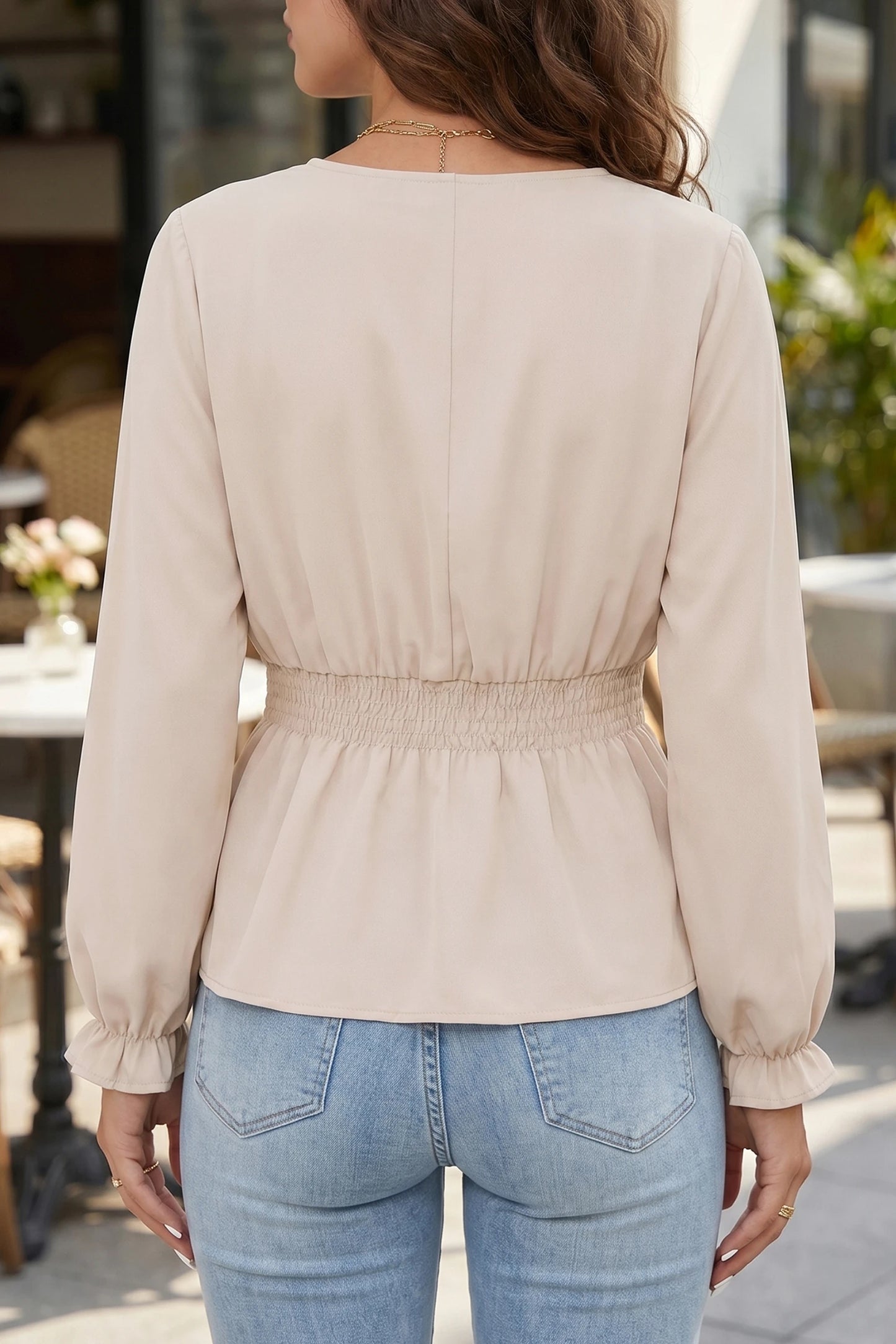 Pearl Grace V-Neck Long Sleeve Blouse