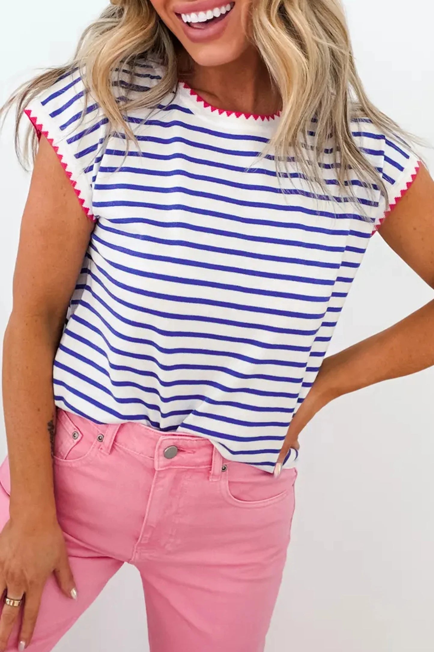 Coastal Breeze Stripe Round Neck Top