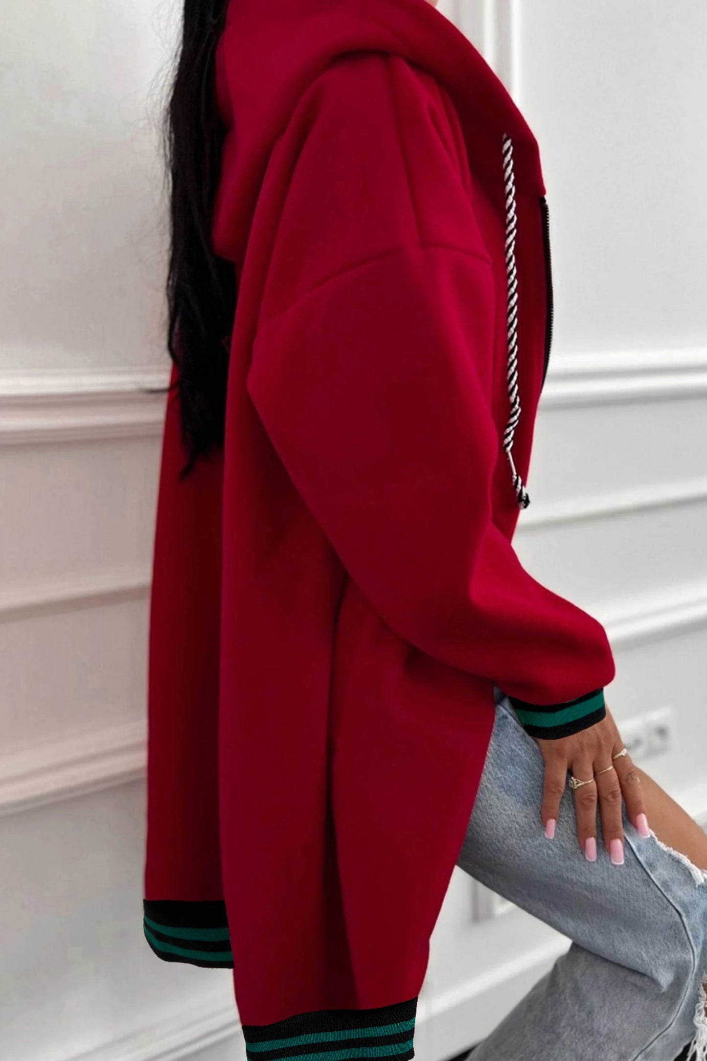 Cherry Bliss Zip up Tunic Red Hoodie