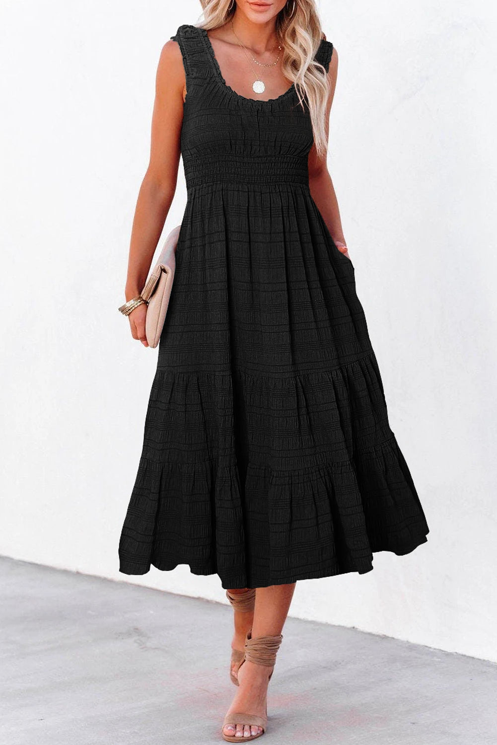 Laurel Black Sleeveless High Waist Midi Dress