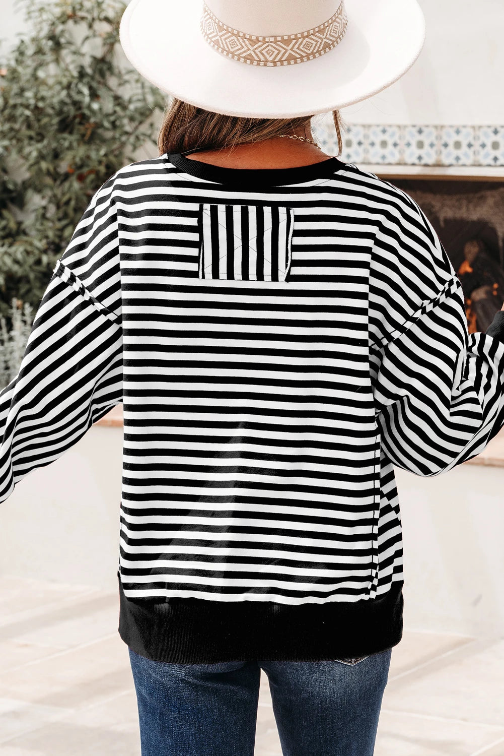 Paris Morning Striped Patch Detail Sweatshirt