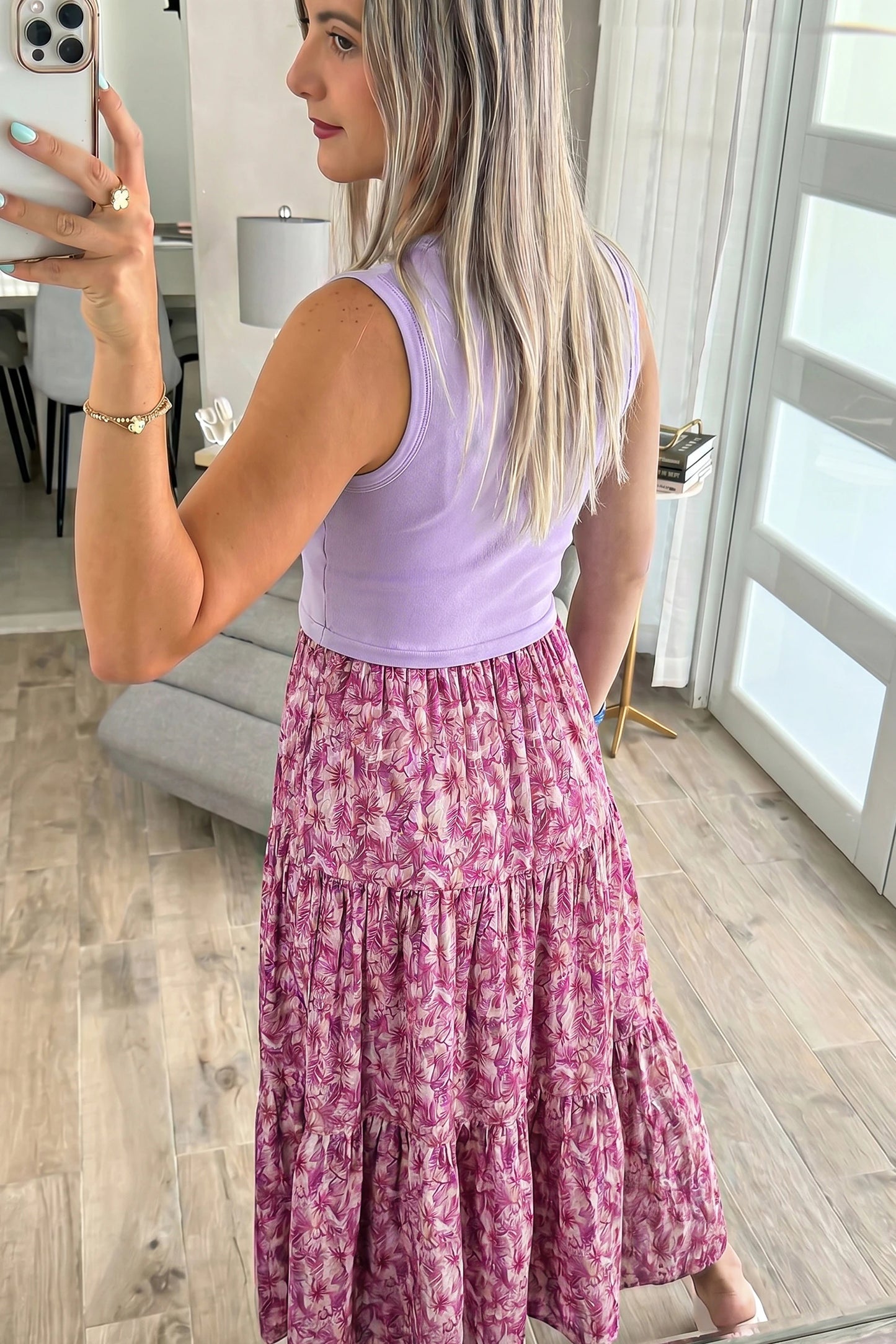 Athena Purple Lounge V-Neck Tank Floral Maxi Dress