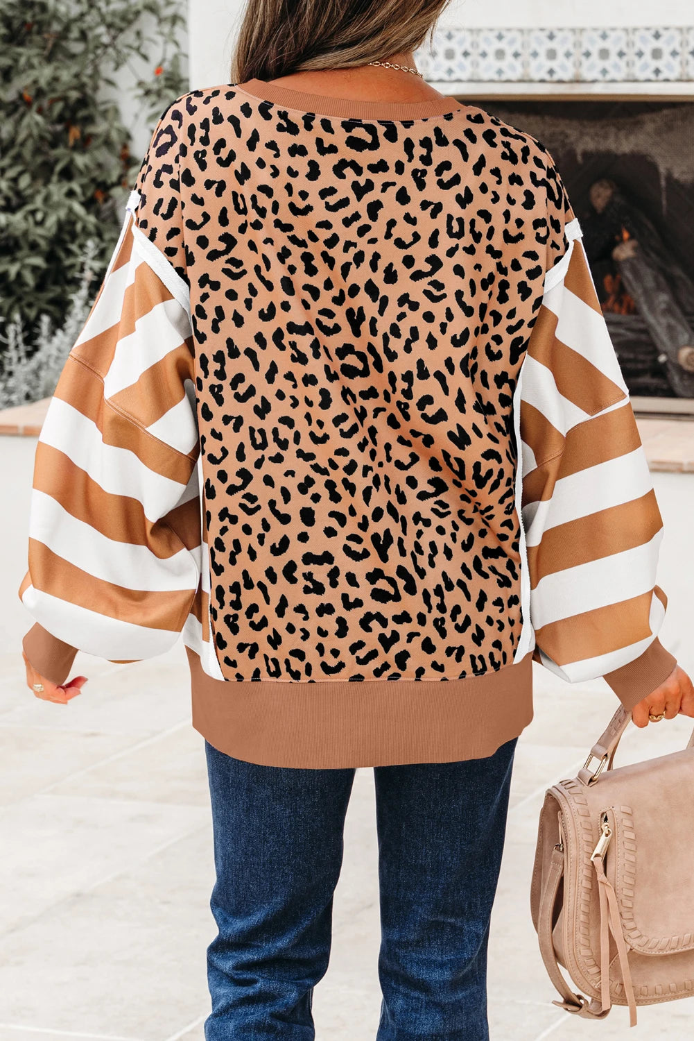 Cappuccino Crush Color Block Patchwork Casual Sweatshirt