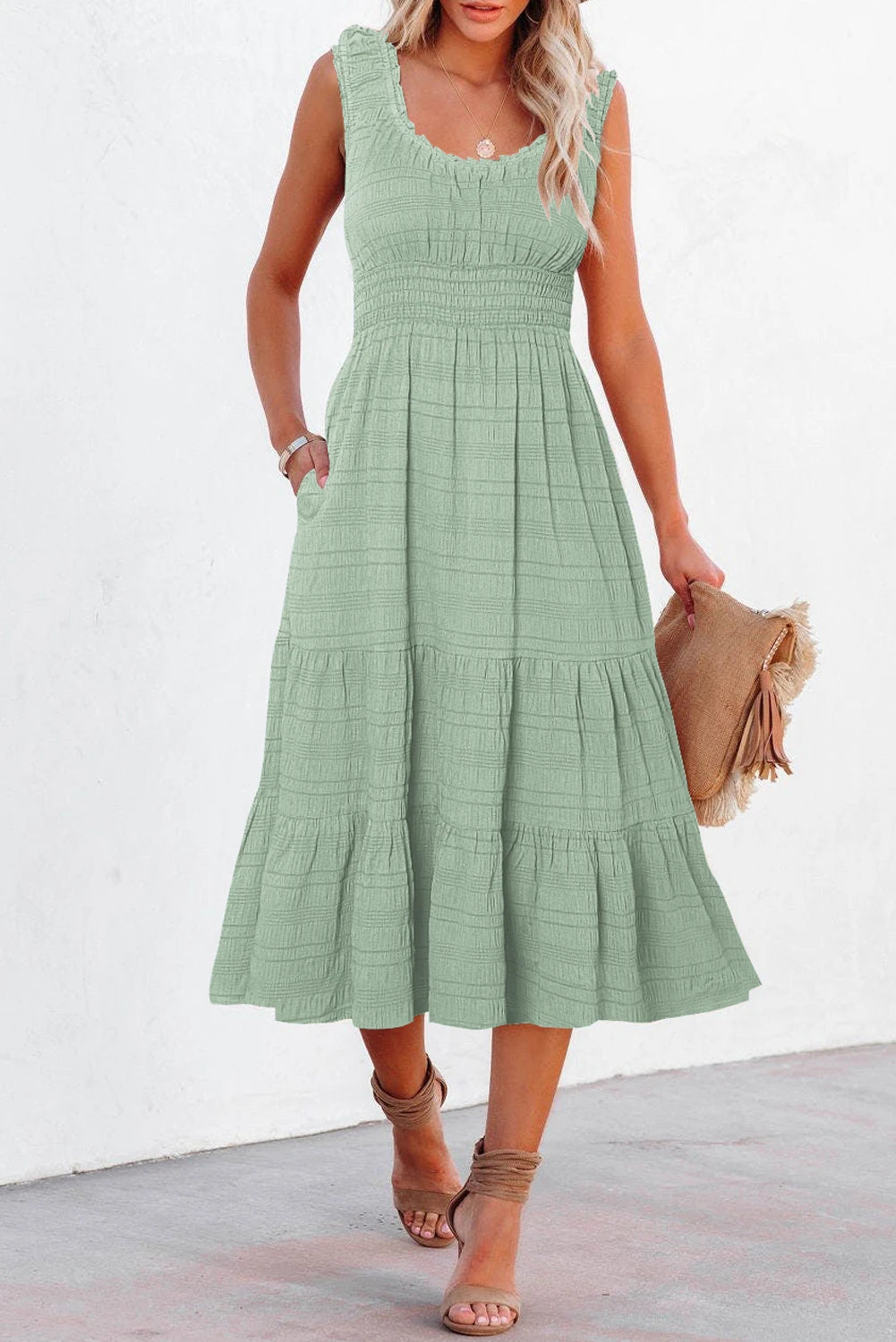 Laurel Green Sleeveless High Waist Midi Dress