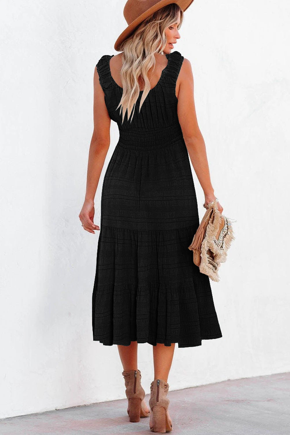 Laurel Black Sleeveless High Waist Midi Dress