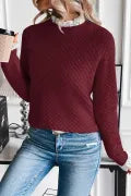 Merlot Burgundy Lace Trim Sleeve Sweater