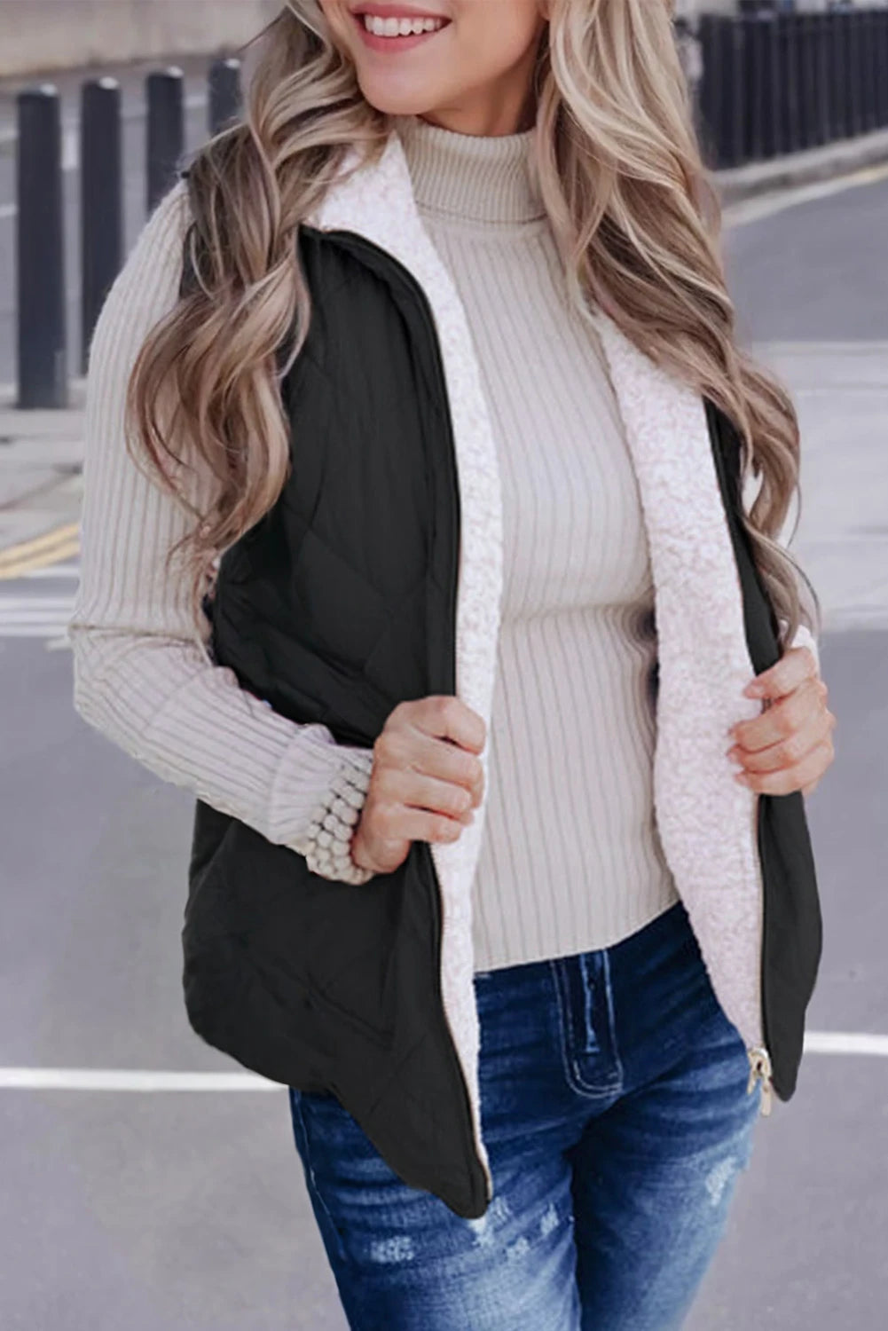 Cozy Cabin Fleece Lined Quilted Black Vest
