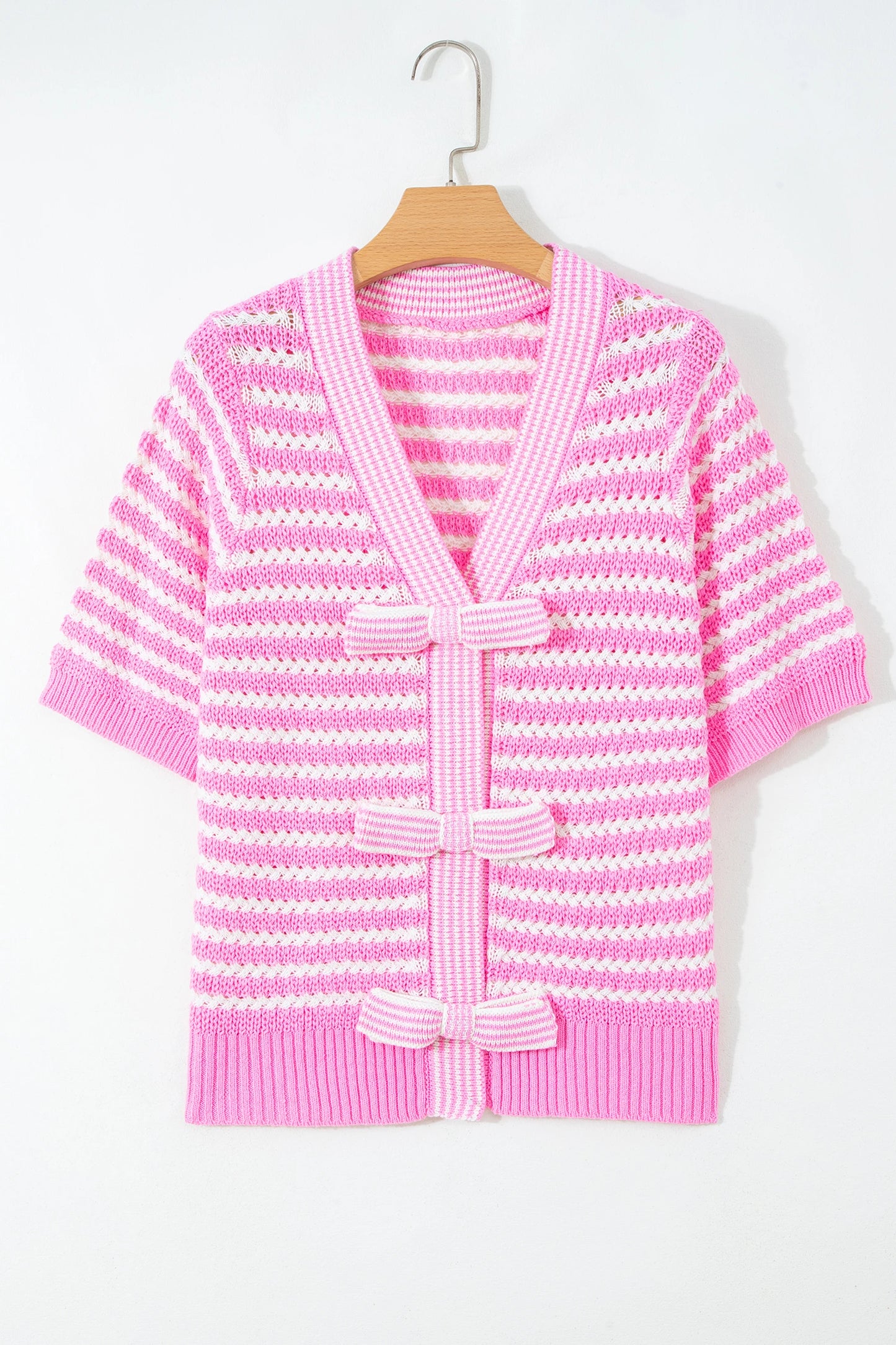 Monroe Pink Stripe Bow Knot Short Sleeve Sweater