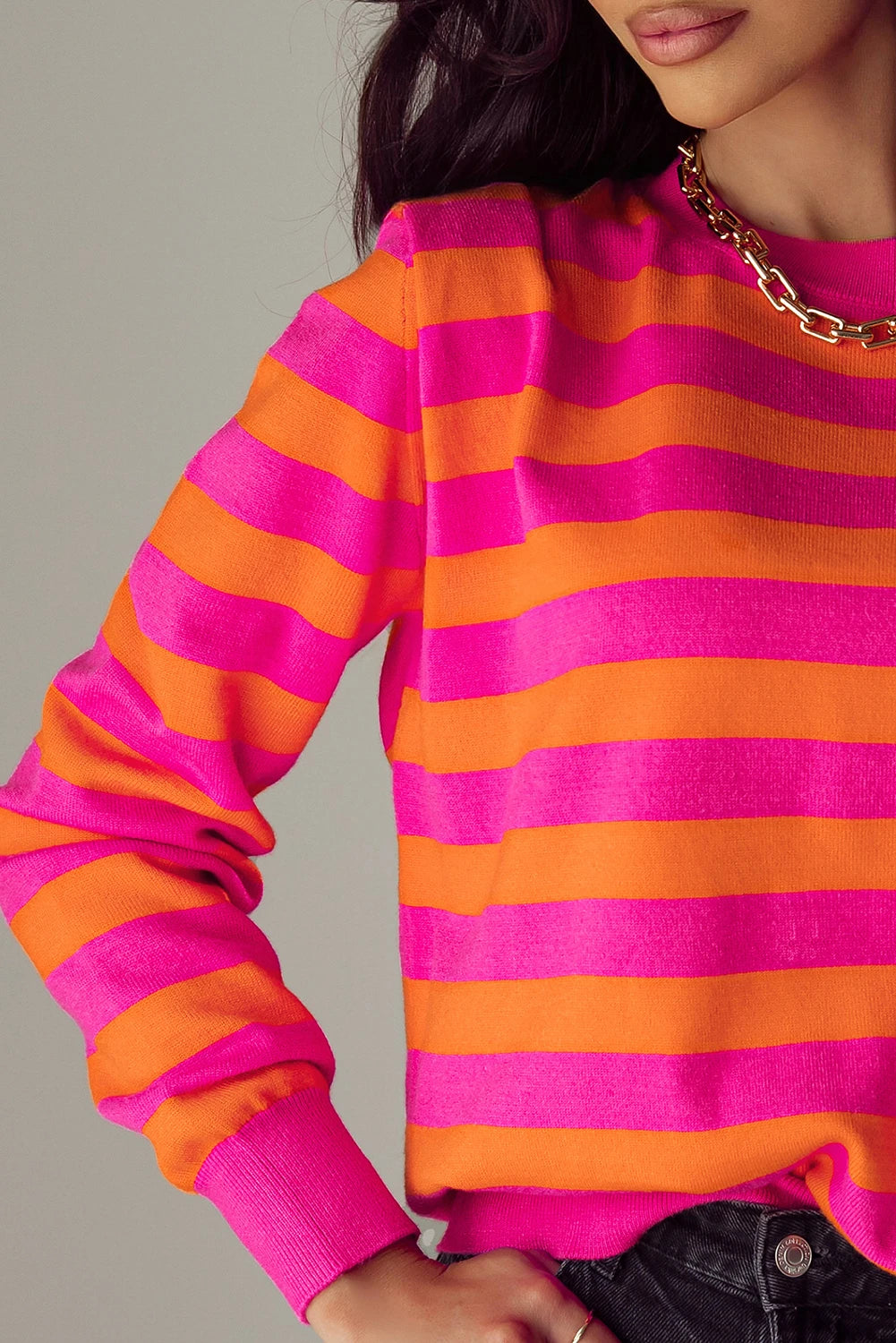 Tropical Punch Striped Shoulder Pad Sweater