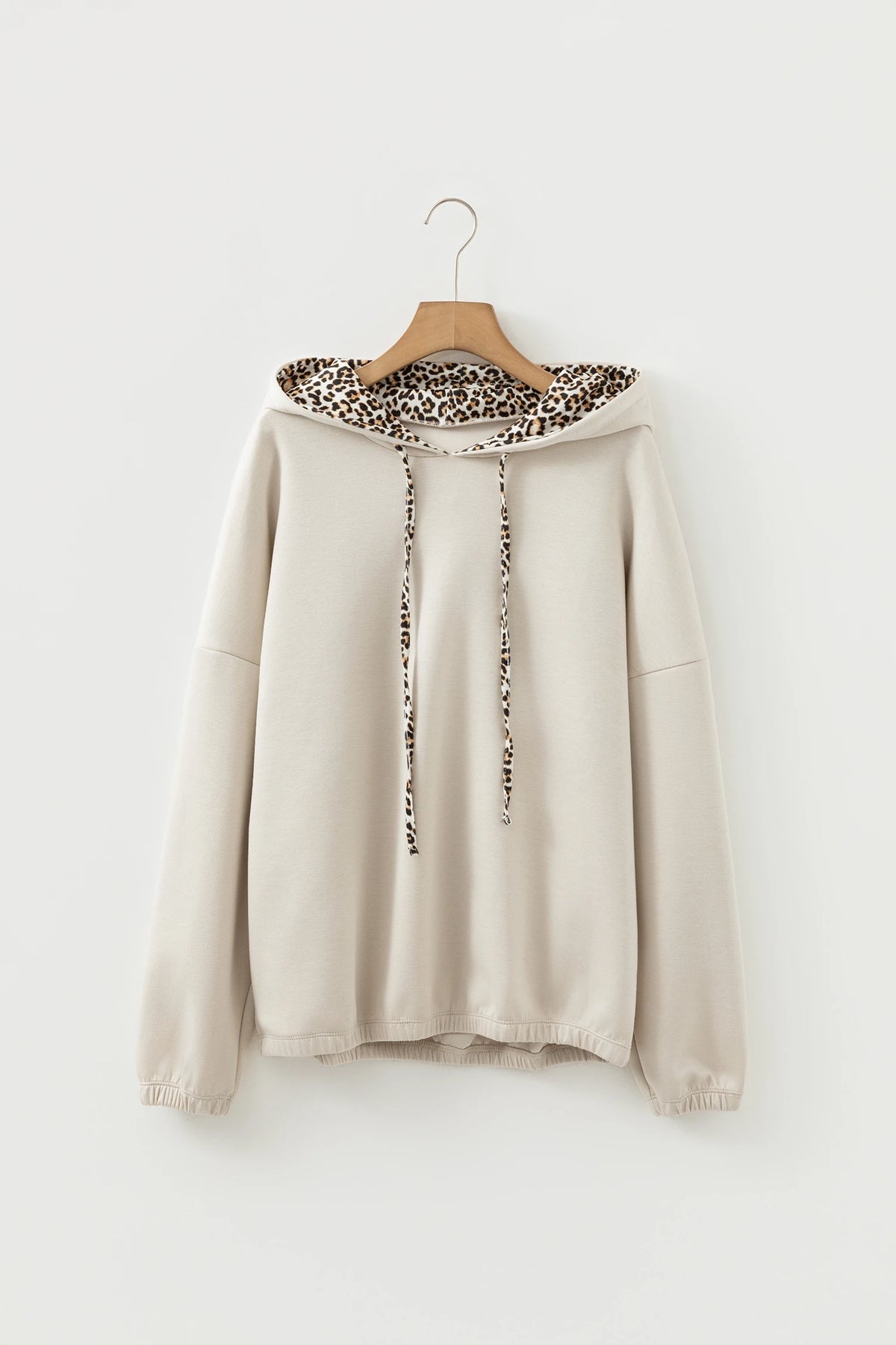 Sienna Leopard Drawstring Soft Beige Hoodie