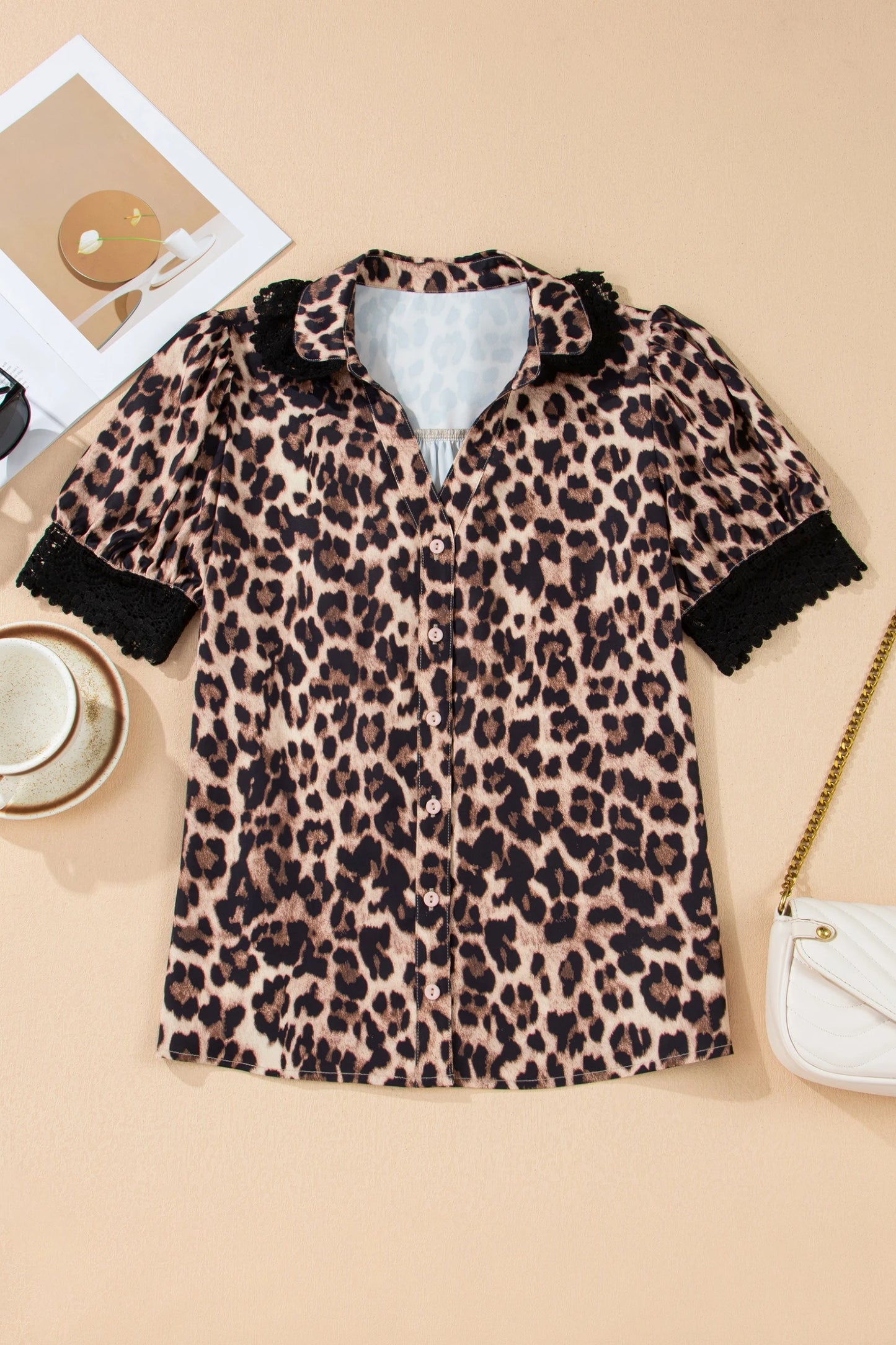 Wild Elegance Leopard Print Short Sleeve Shirt