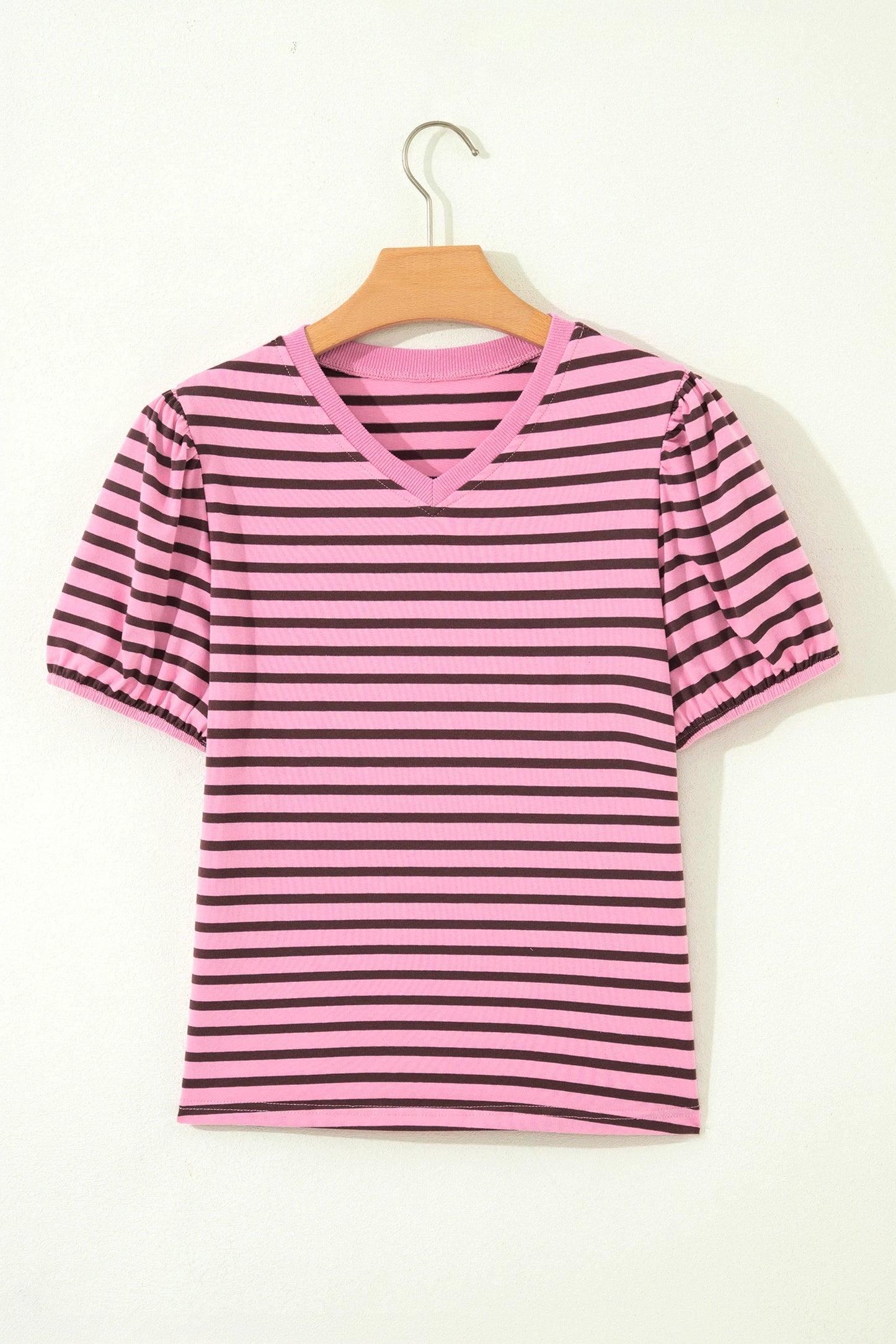 Pink Macaron Stripe V-neck Top
