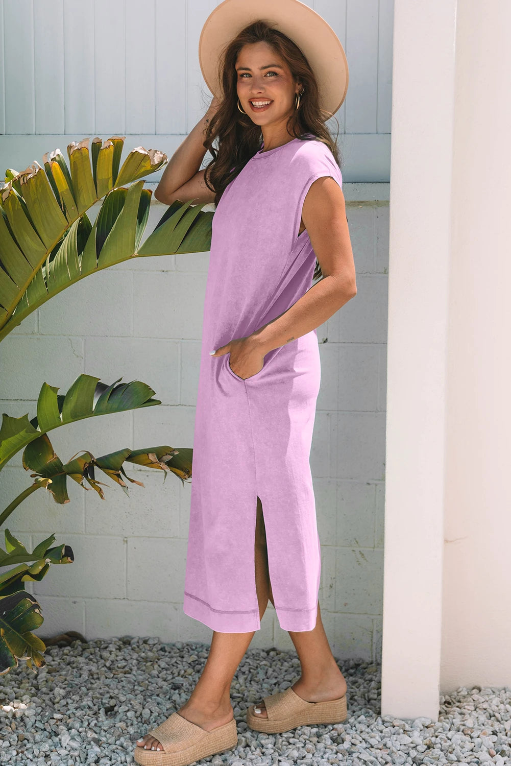Harbour Lilac Wash Pocketed T-Shirt Midi Dress