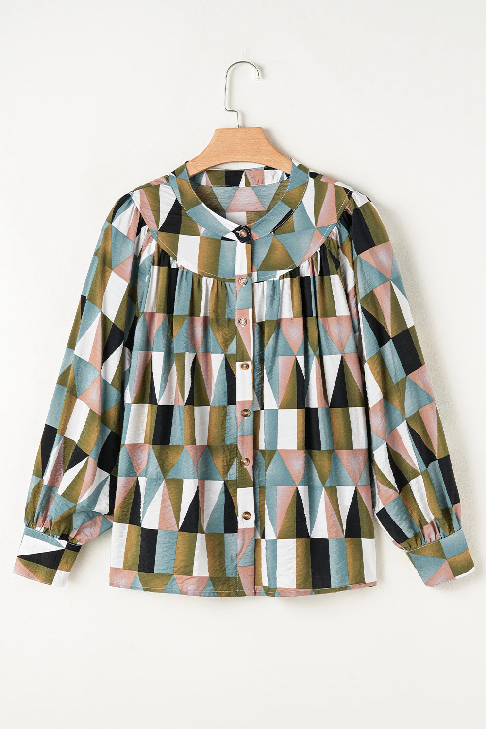 Mosaic Muse Button Balloon Sleeve Shirt