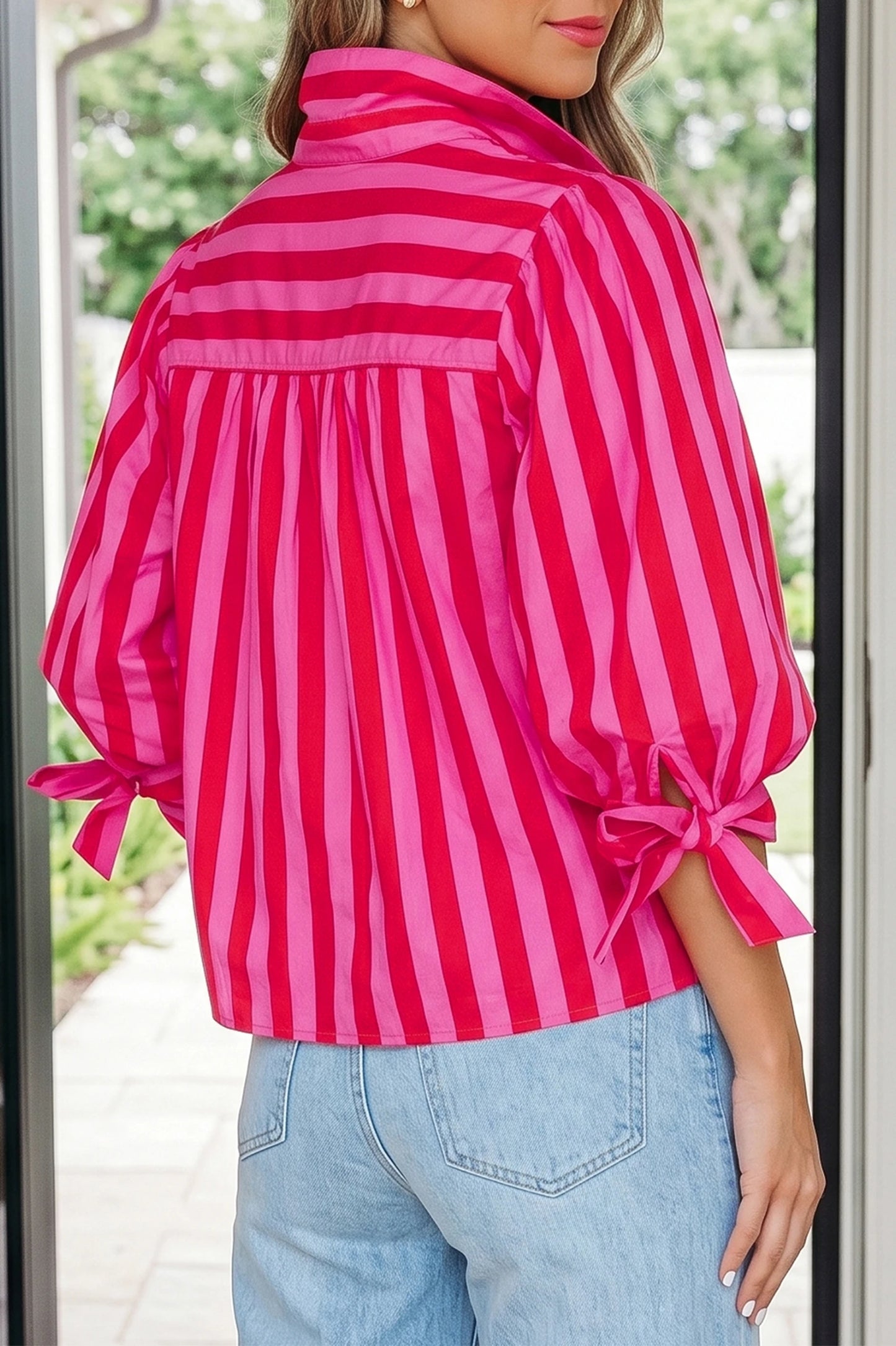 Rosalie Stripe Tie Sleeve Blouse