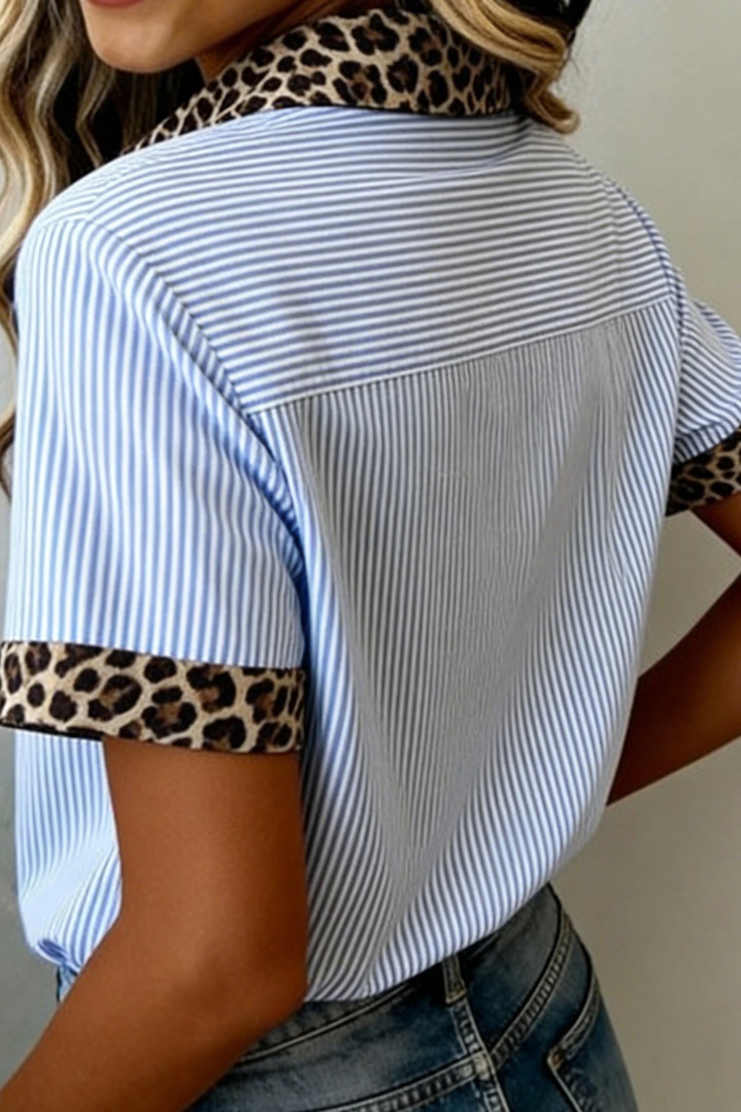 Bluebell Leopard Contrast Collar Short Sleeve Shirt