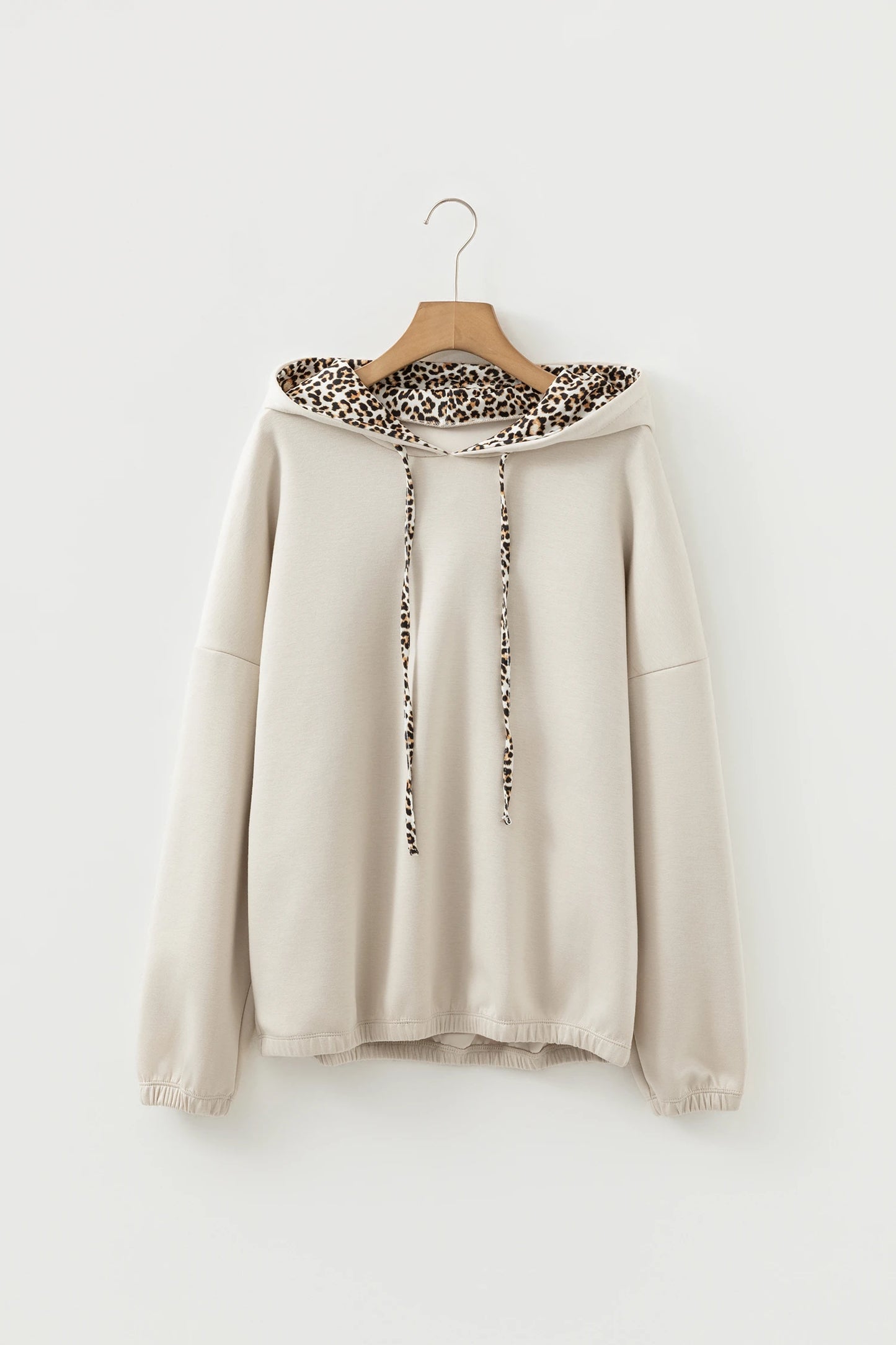 Sienna Leopard Drawstring Soft Beige Hoodie