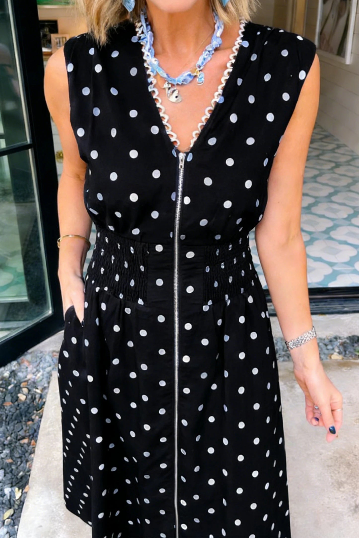 Vintage Grace Black Polka Dot Sleeveless Maxi Dress