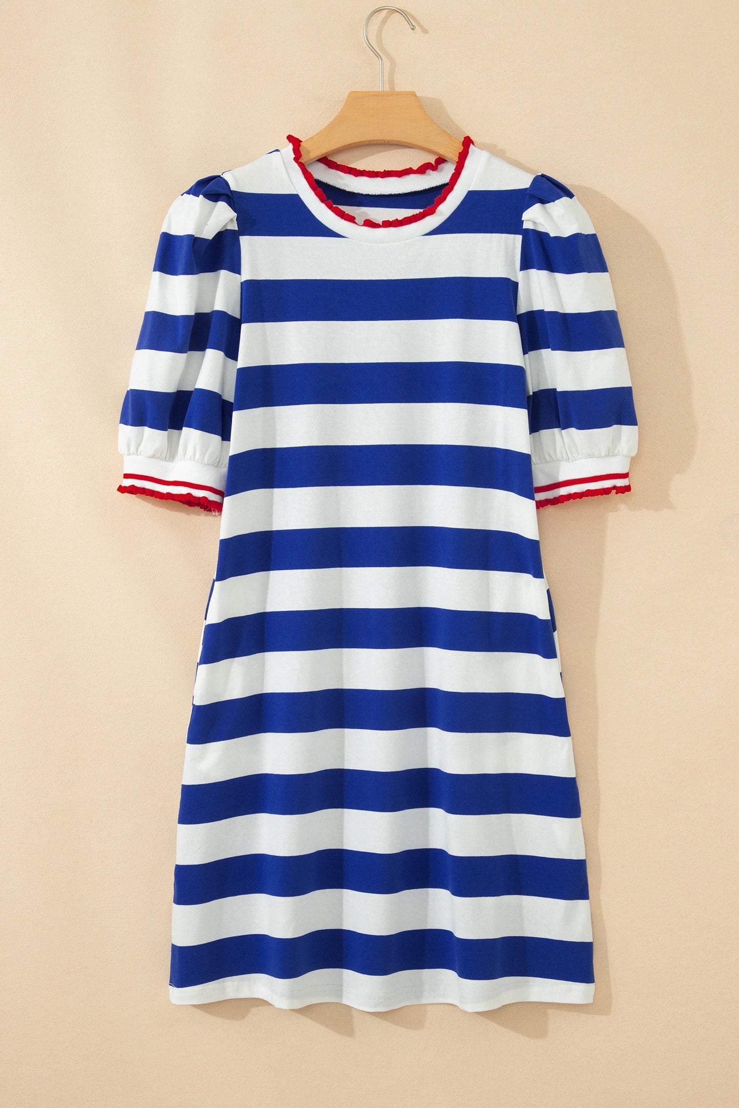 Seaside Stripe Puff Sleeve Short Dress