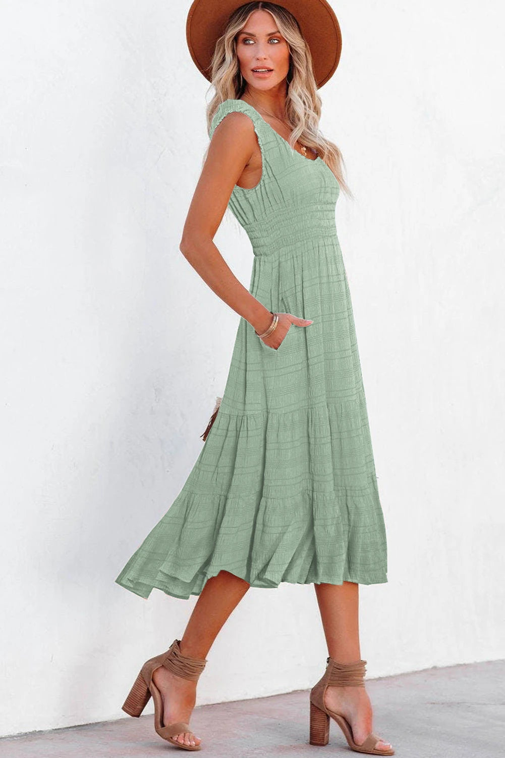 Laurel Green Sleeveless High Waist Midi Dress