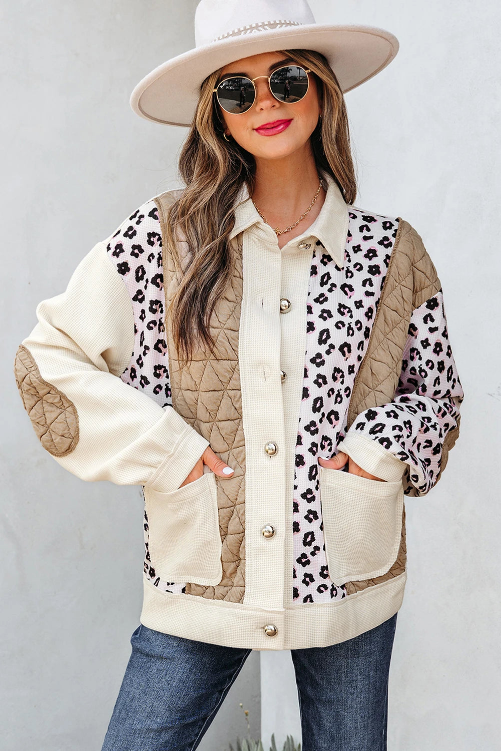 Rustic Charm Leopard Waffle Quilted Jacket