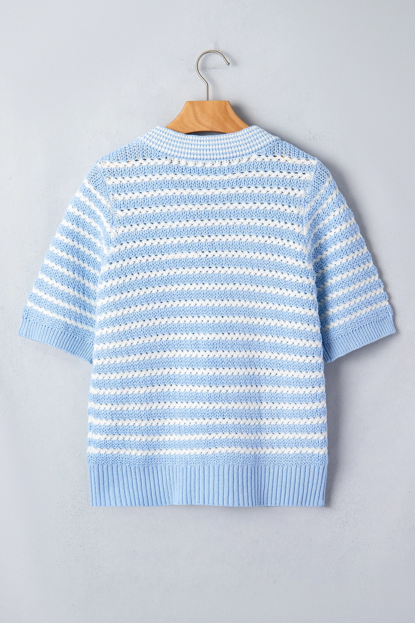 Monroe Blue Stripe Bow Knot Short Sleeve Sweater
