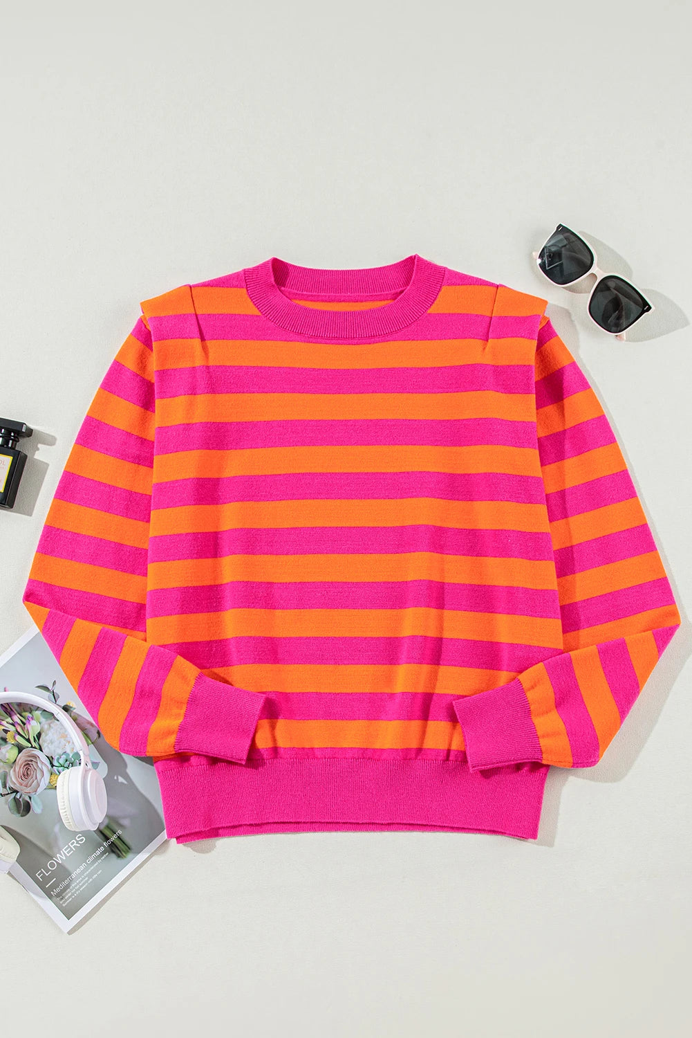 Tropical Punch Striped Shoulder Pad Sweater