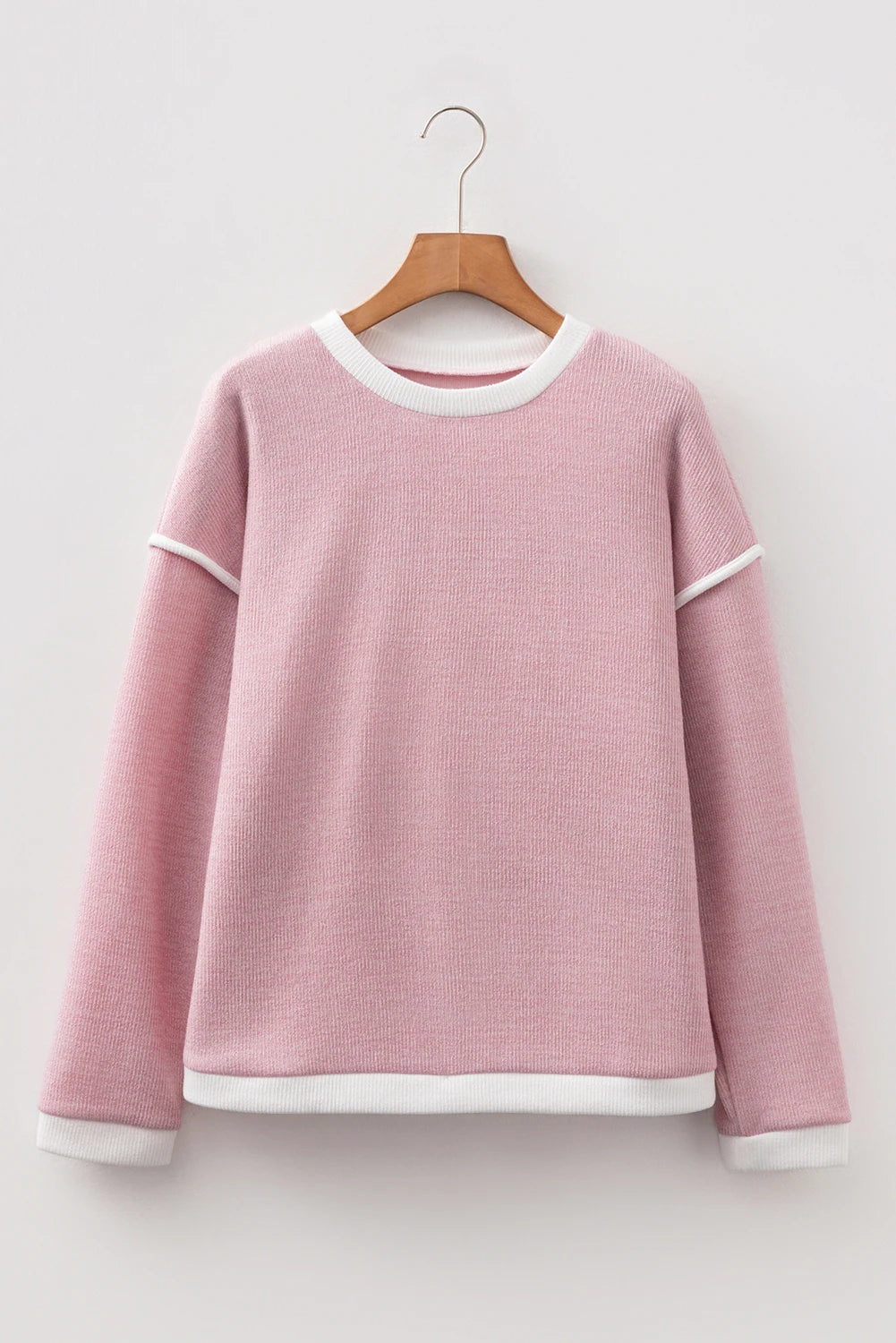 Soft Blush Contrast Trim Knit Long Sleeve Top