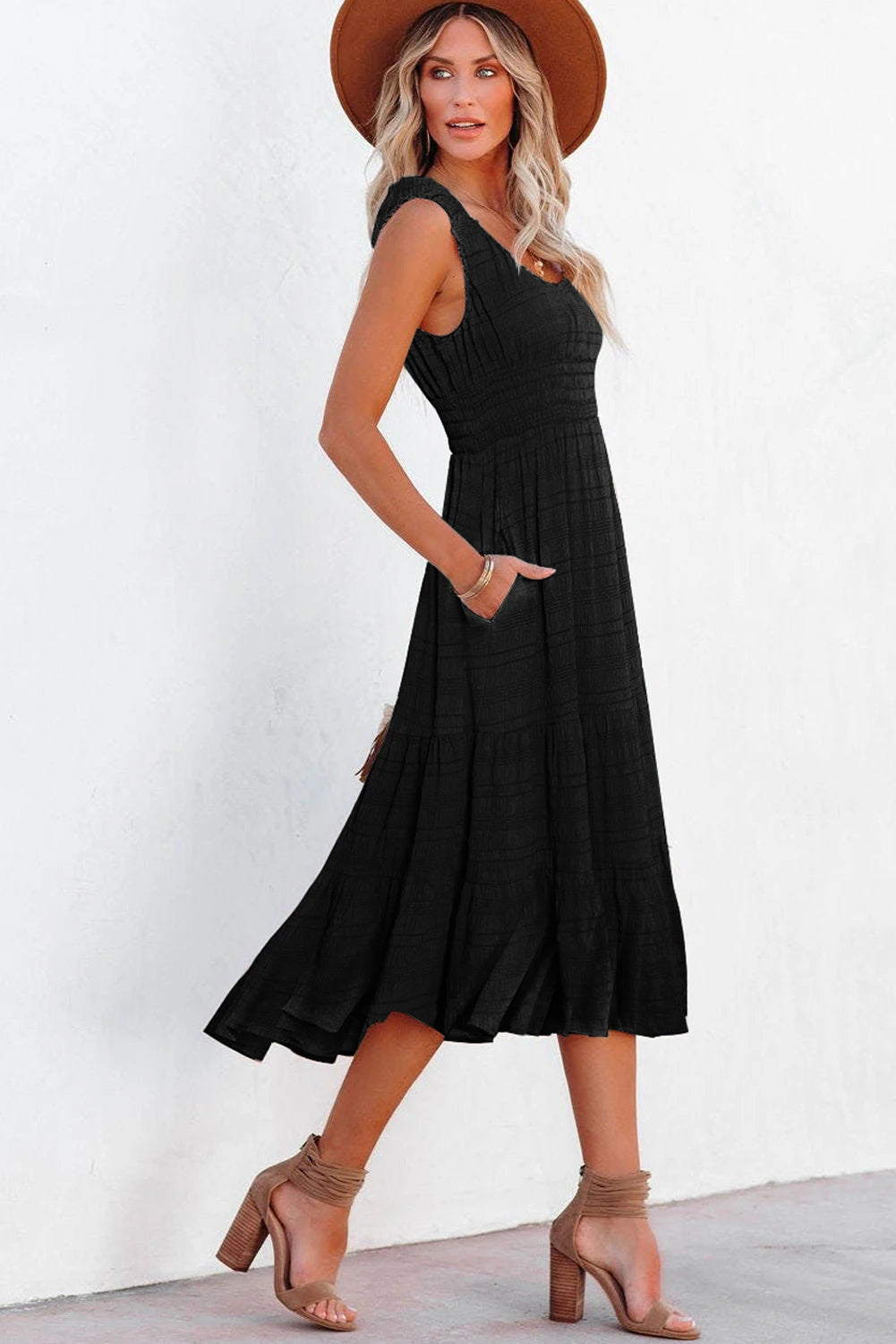 Laurel Black Sleeveless High Waist Midi Dress