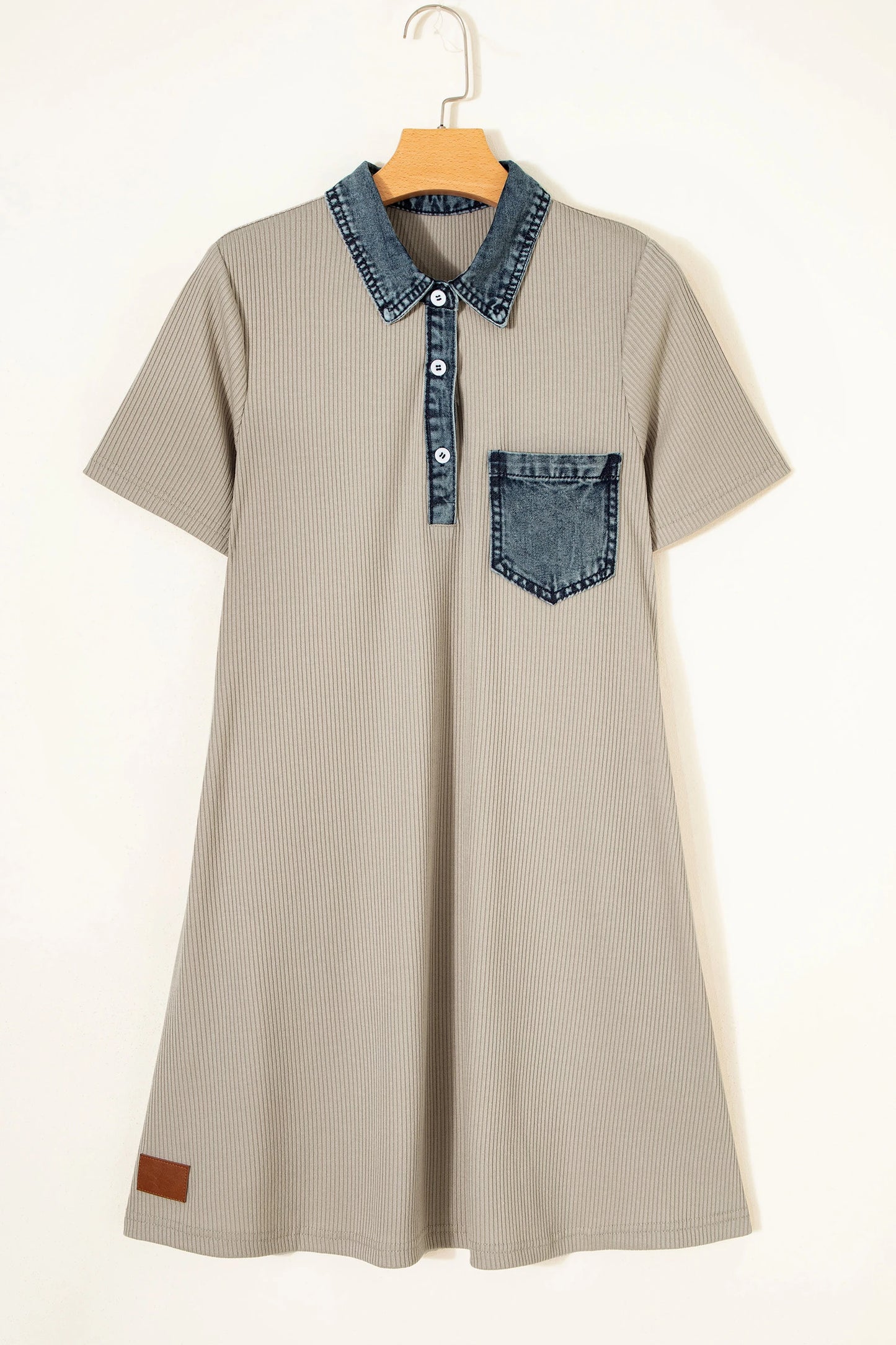 Everly Denim Pacthwork Polo Collar Short Dress