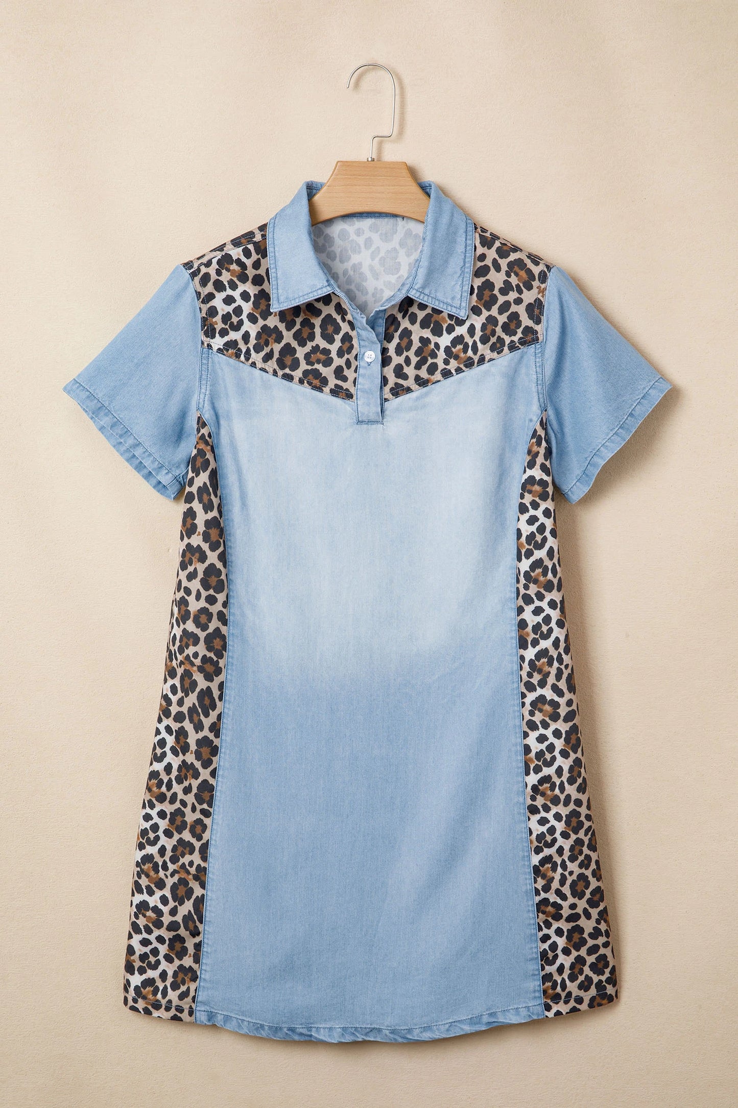 Dakota Leopard Patchwork Denim Short Dress