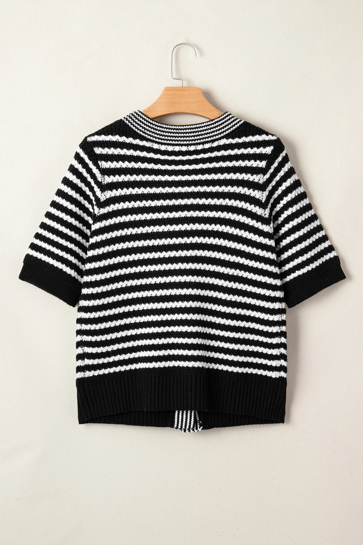 Monroe Black Stripe Bow Knot Short Sleeve Sweater