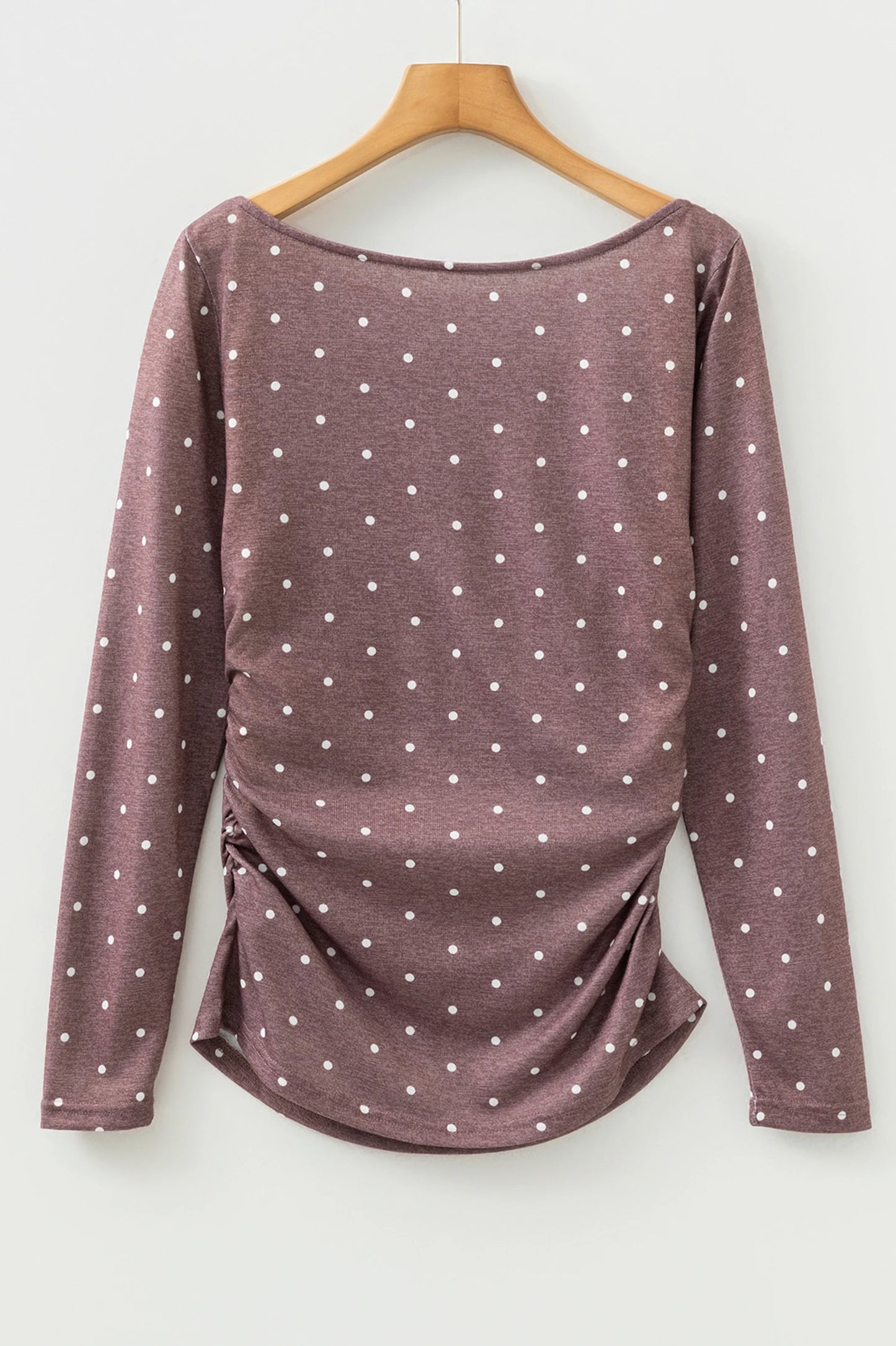 Vintage Dark Brown Polka Dot Boat Neck Long Sleeve Top