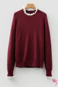 Merlot Burgundy Lace Trim Sleeve Sweater