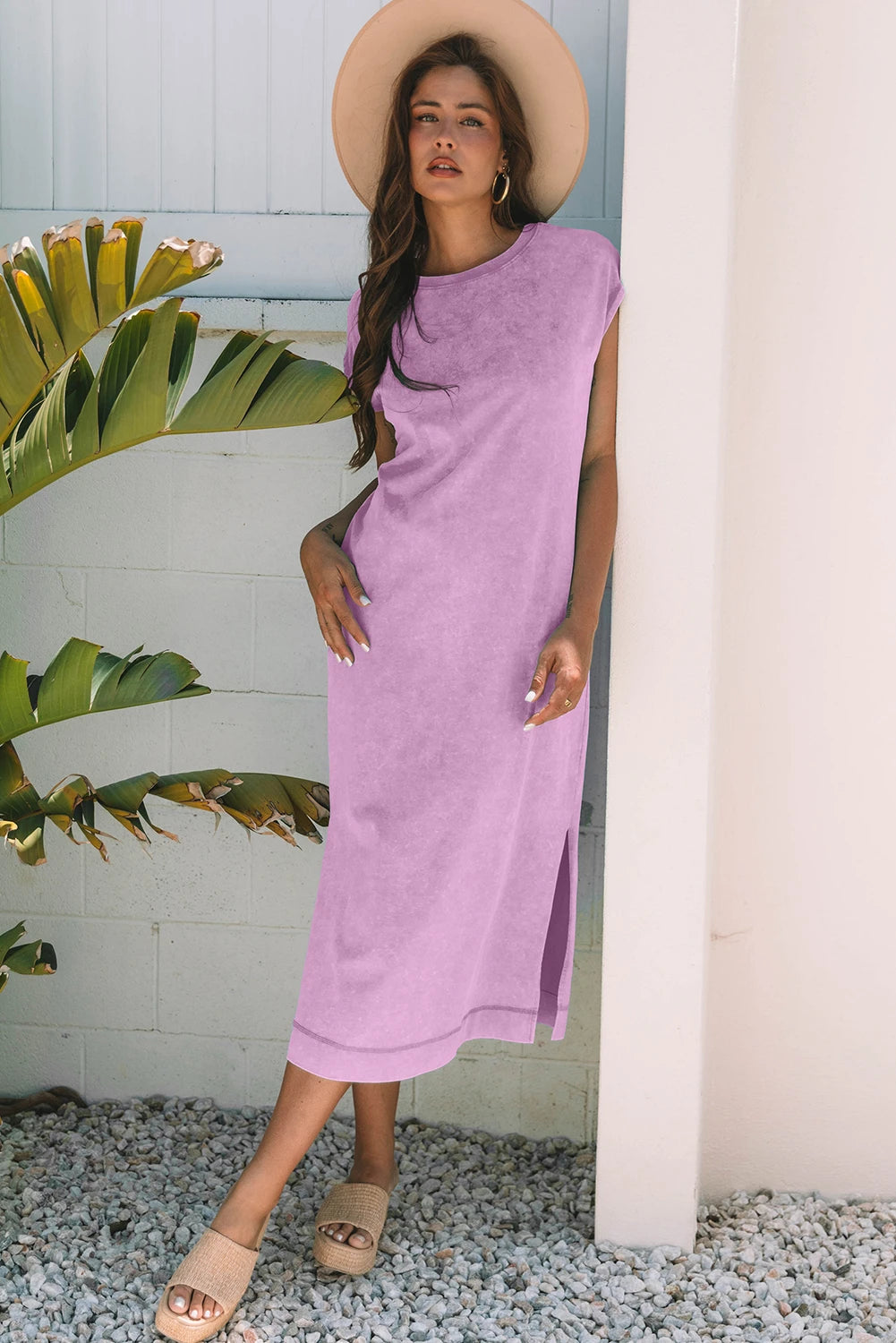 Harbour Lilac Wash Pocketed T-Shirt Midi Dress