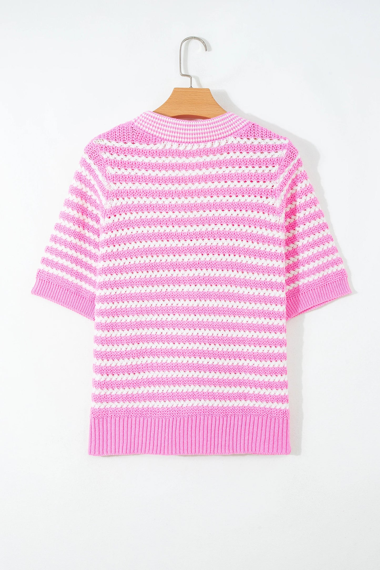 Monroe Pink Stripe Bow Knot Short Sleeve Sweater