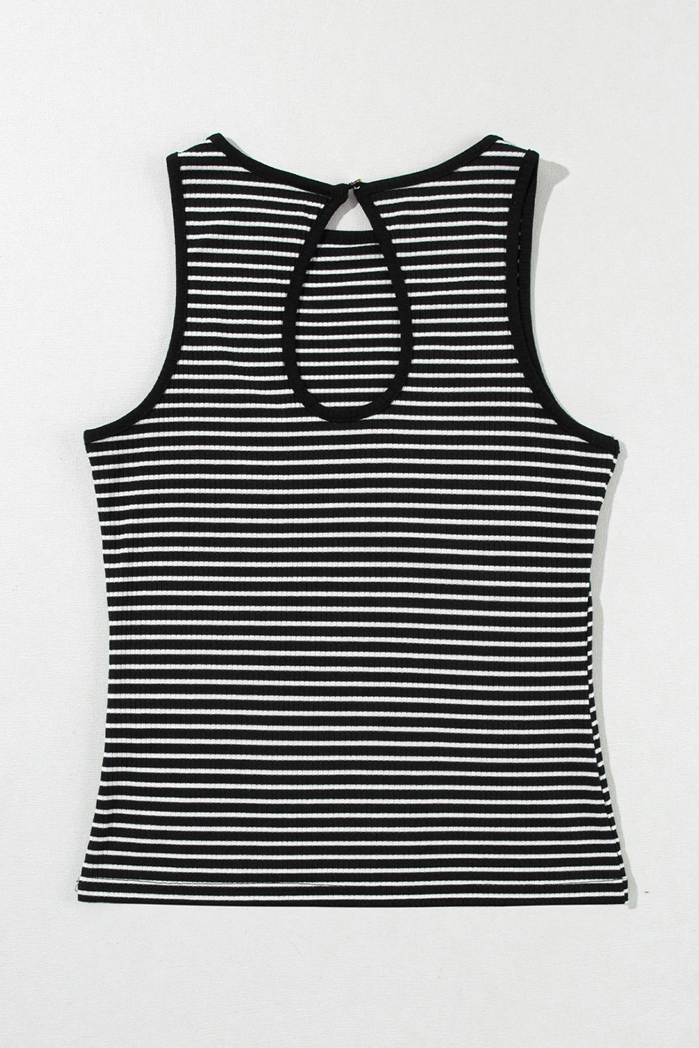 White & Black Striped Ribbed O-Neck Sleeveless Top