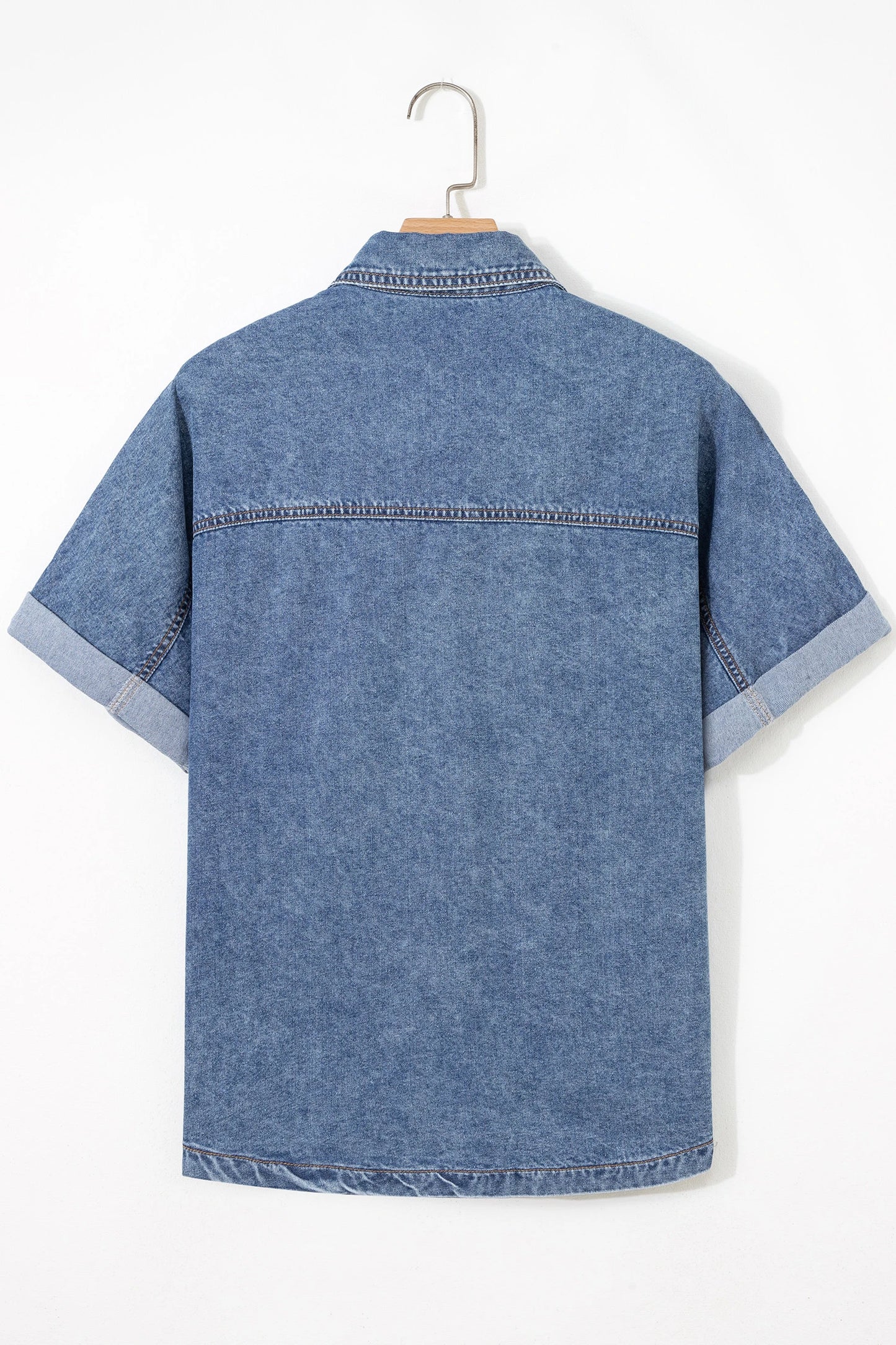 Everyday Blue Button Cuffed Sleeve Denim Shirt