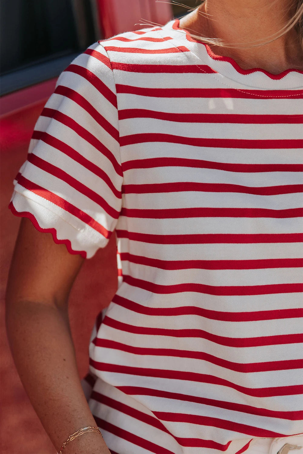 Strawberry Scalloped Trim Top