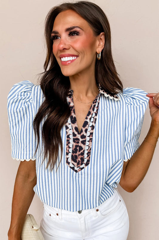 Blue Horizon Short Puff Sleeve Blouse