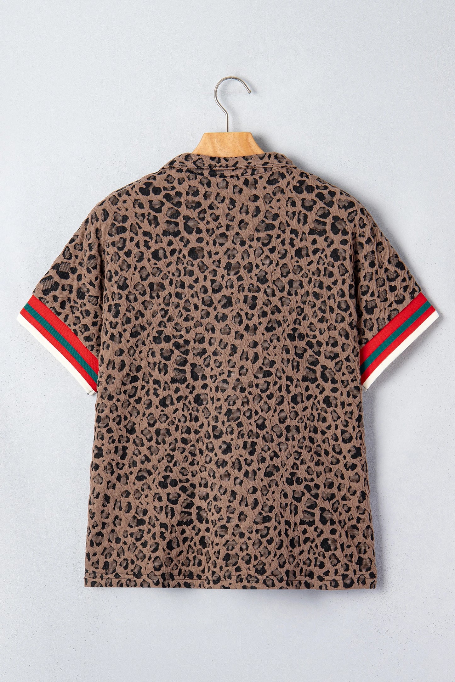 Runway Leopard Striped Patchwork Half Zip Blouse