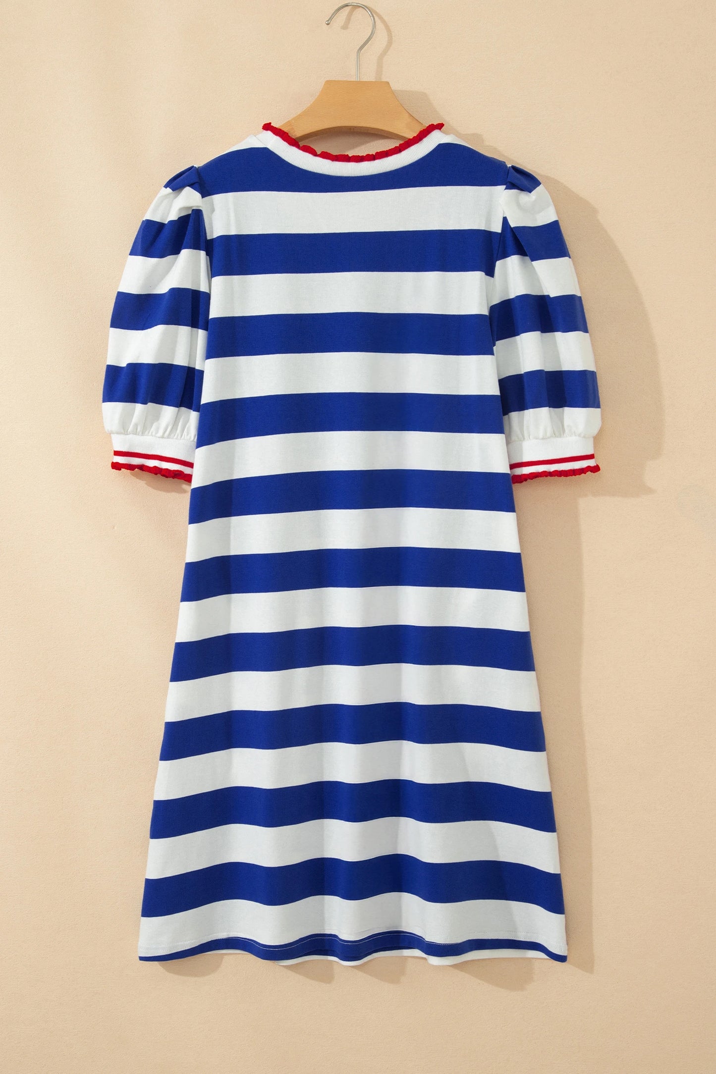 Seaside Stripe Puff Sleeve Short Dress