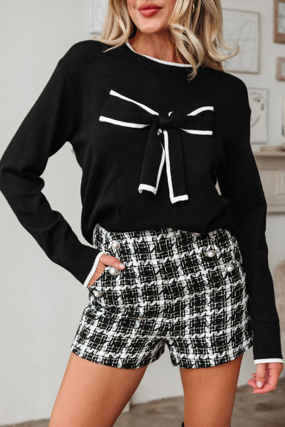 Luna Bow Detail Black Sweater