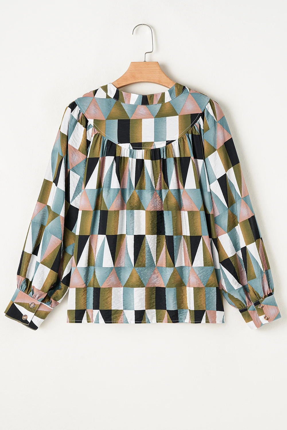 Mosaic Muse Button Balloon Sleeve Shirt