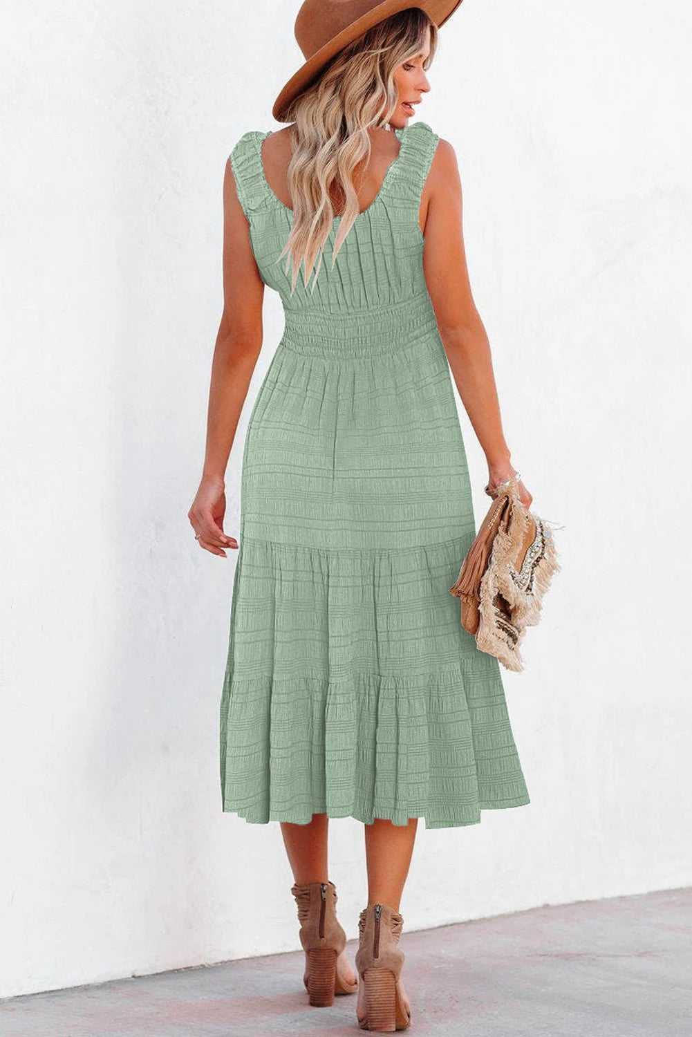 Laurel Green Sleeveless High Waist Midi Dress