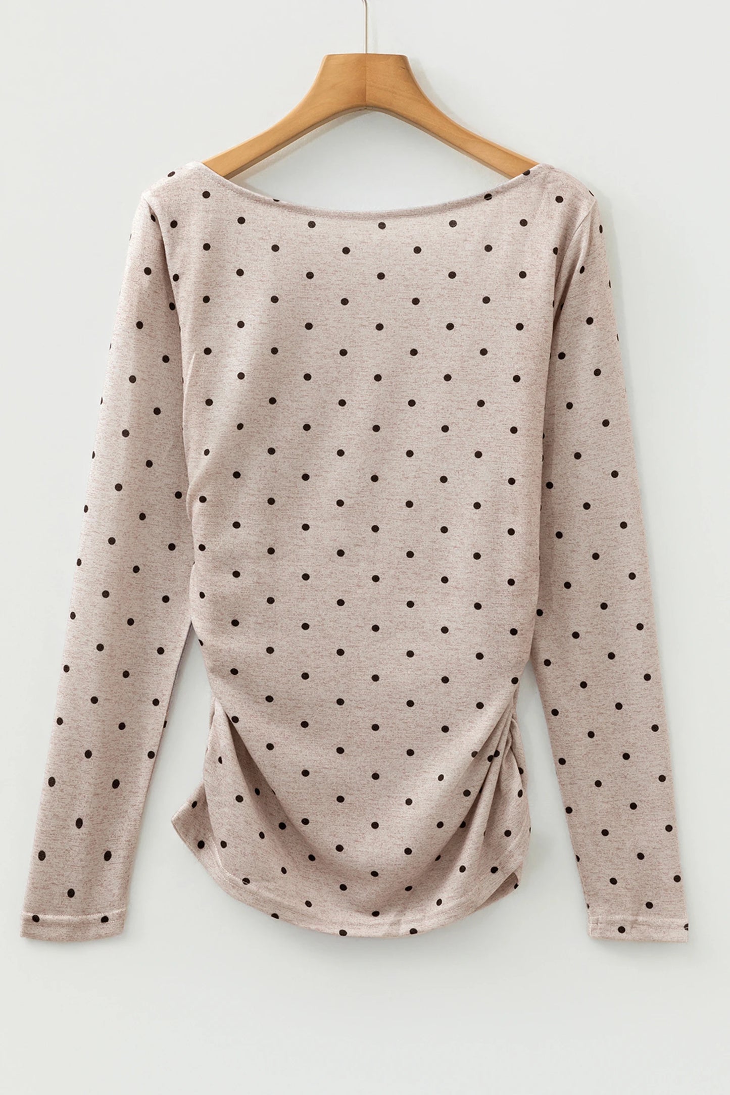 Vintage Beige Polka Dot Boat Neck Long Sleeve Top