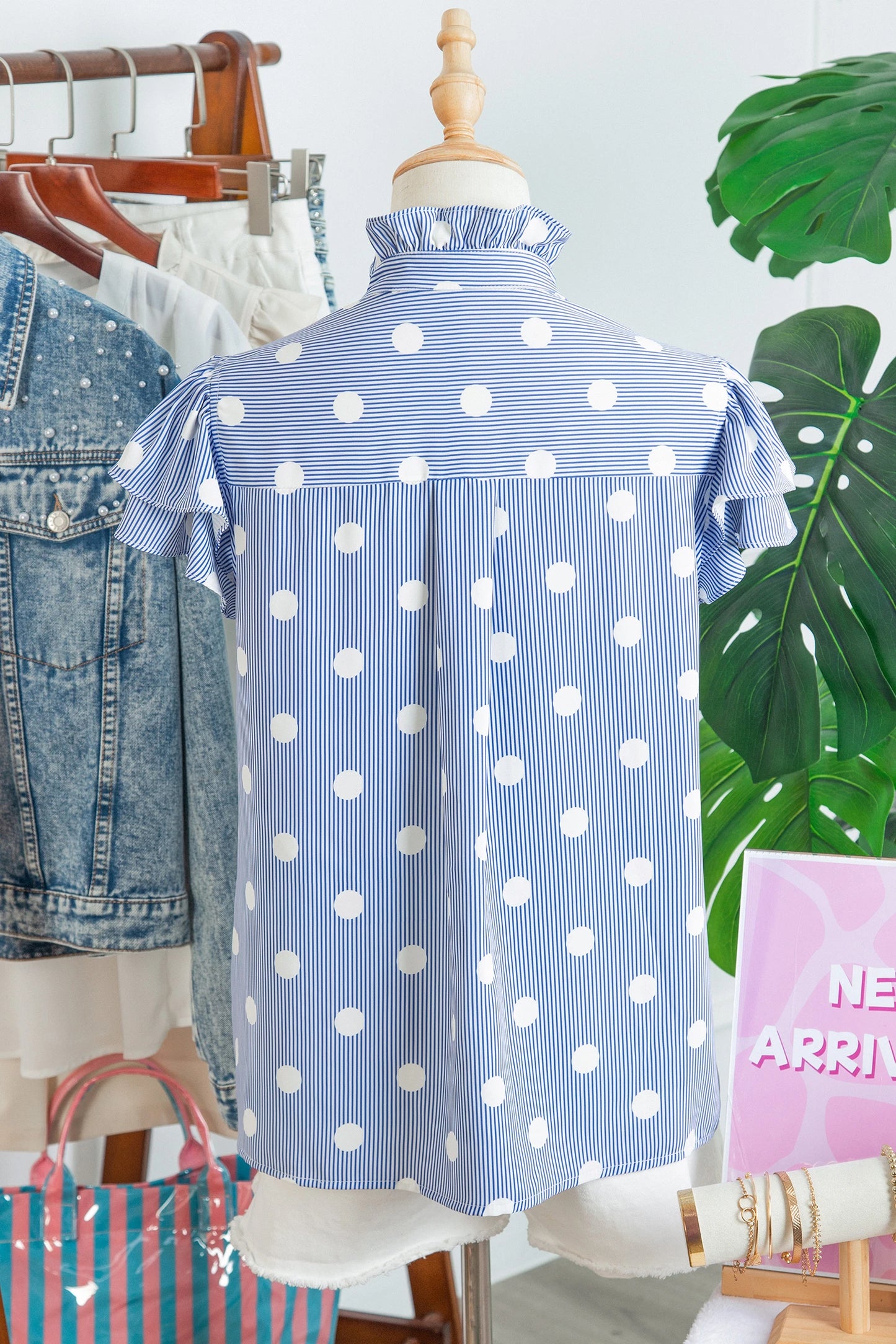 Chic Harmony Sky Blue Pleated Ruffle Sleeve Shirt