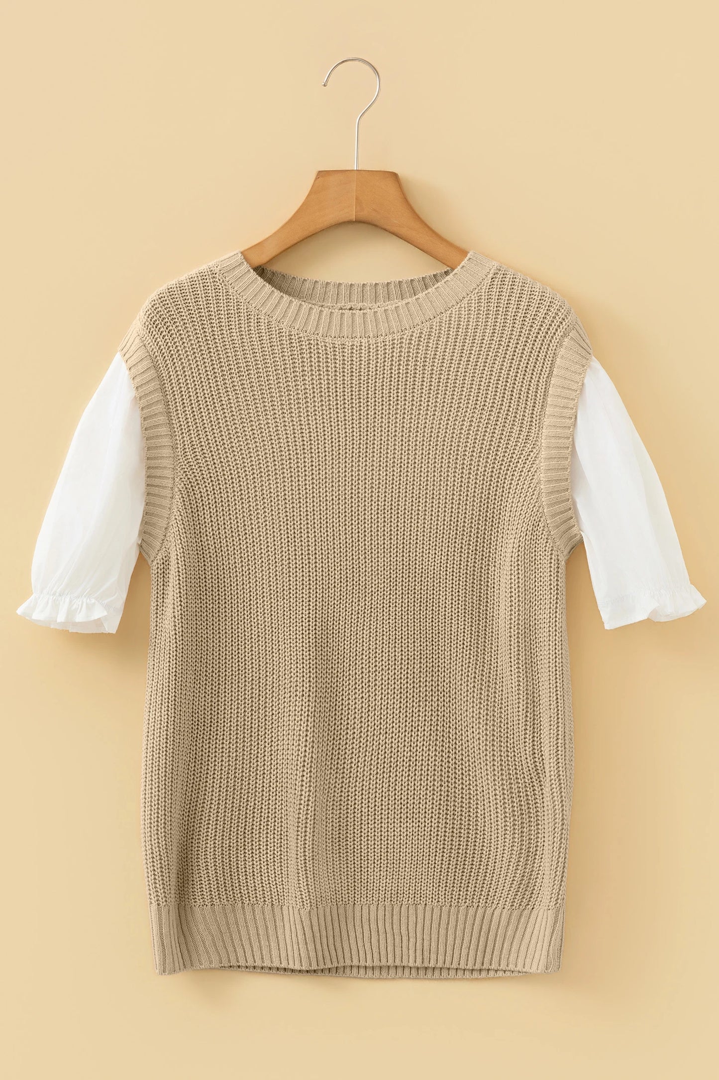 Classic Camel Light Beige Short Sleeve Sweater Top