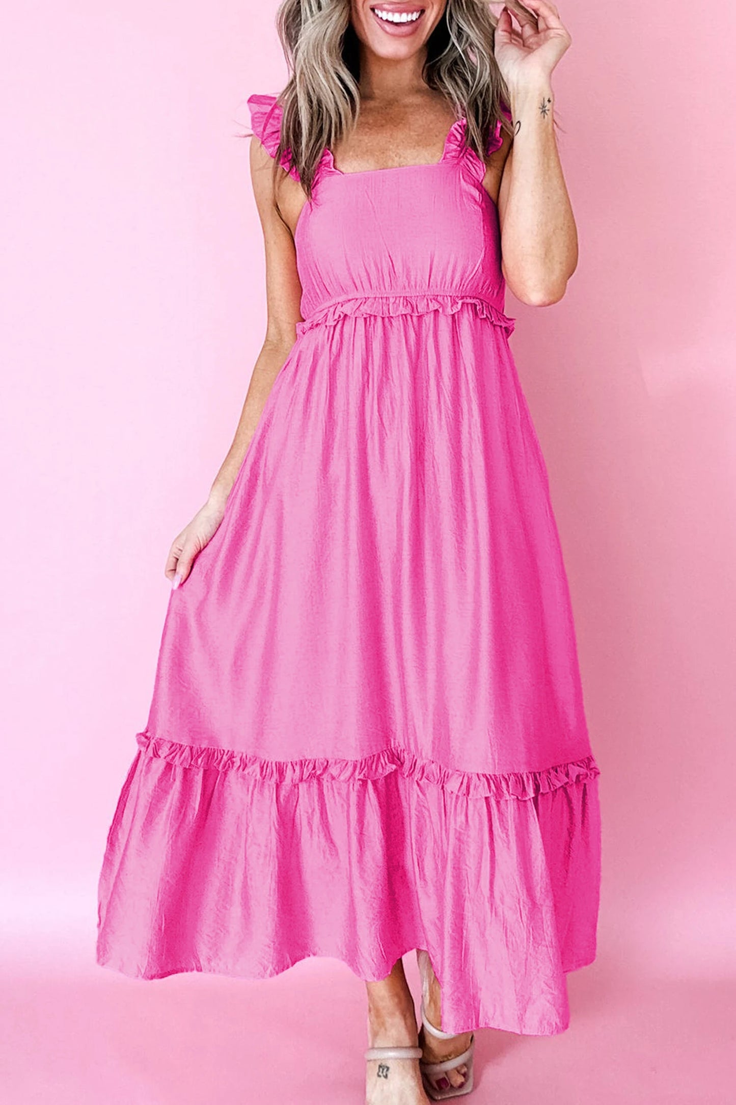 Candy Coast Ruffle Trim High Waist Sleeveless Maxi Dress