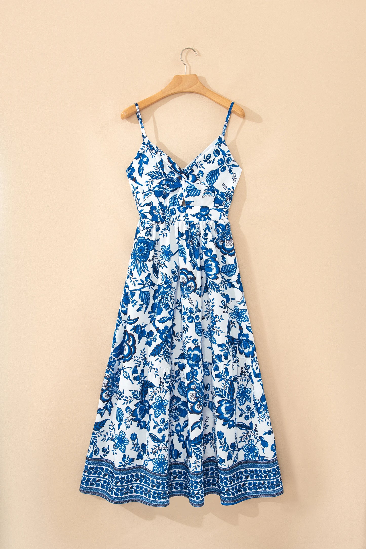Ocean Blossom Twisted Bust Spaghetti Strap Maxi Dress
